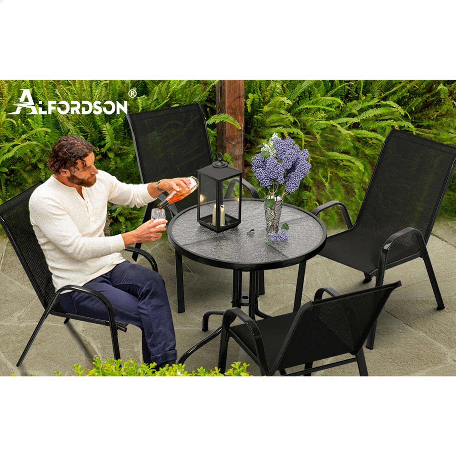 9 Alfordson 5PCS Outdoor Furniture Patio Table and Chairs Set Garden Round - Black, 9 of 9