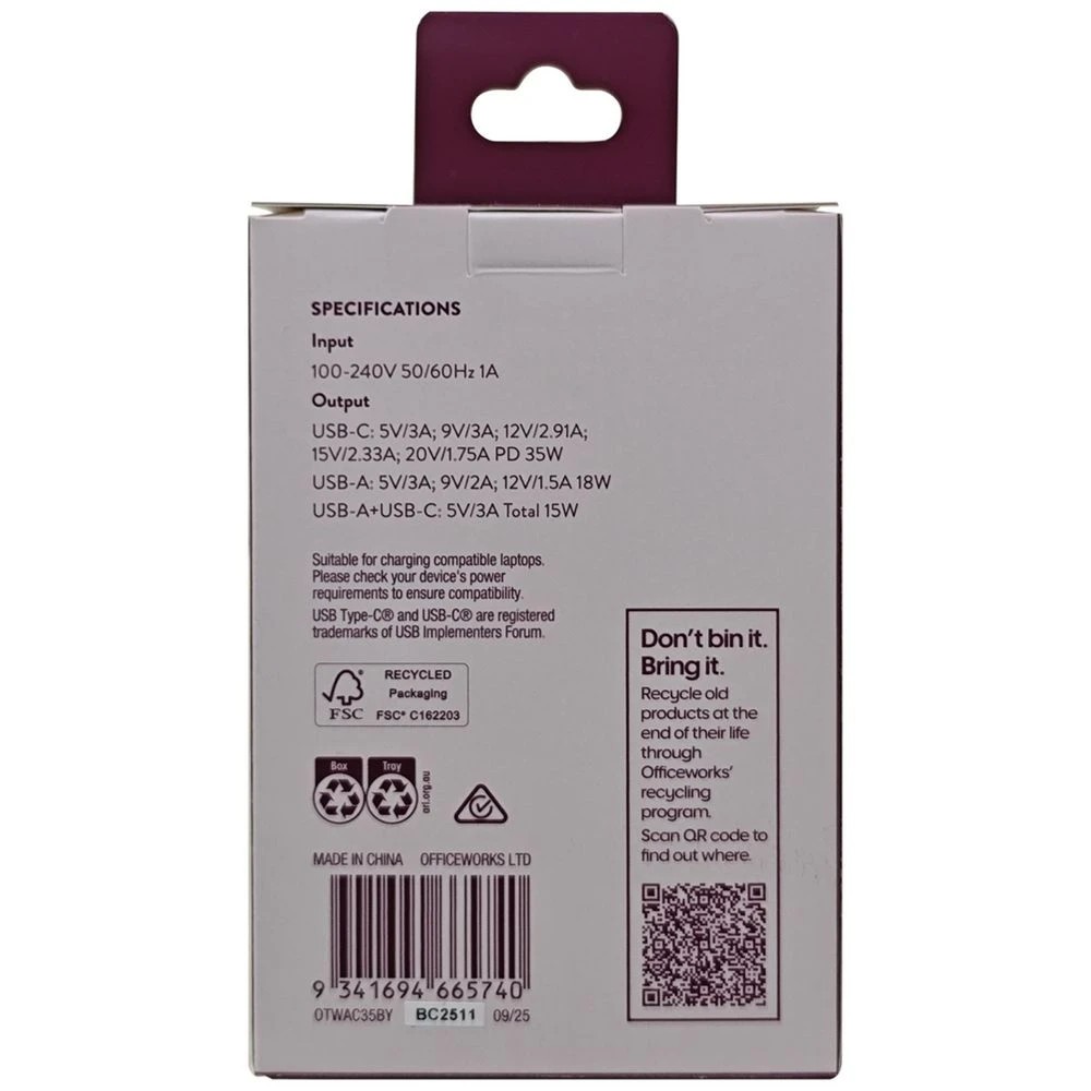 7 Otto USB-A and USB-C GAN Wall Charger Burgundy, 7 of 8