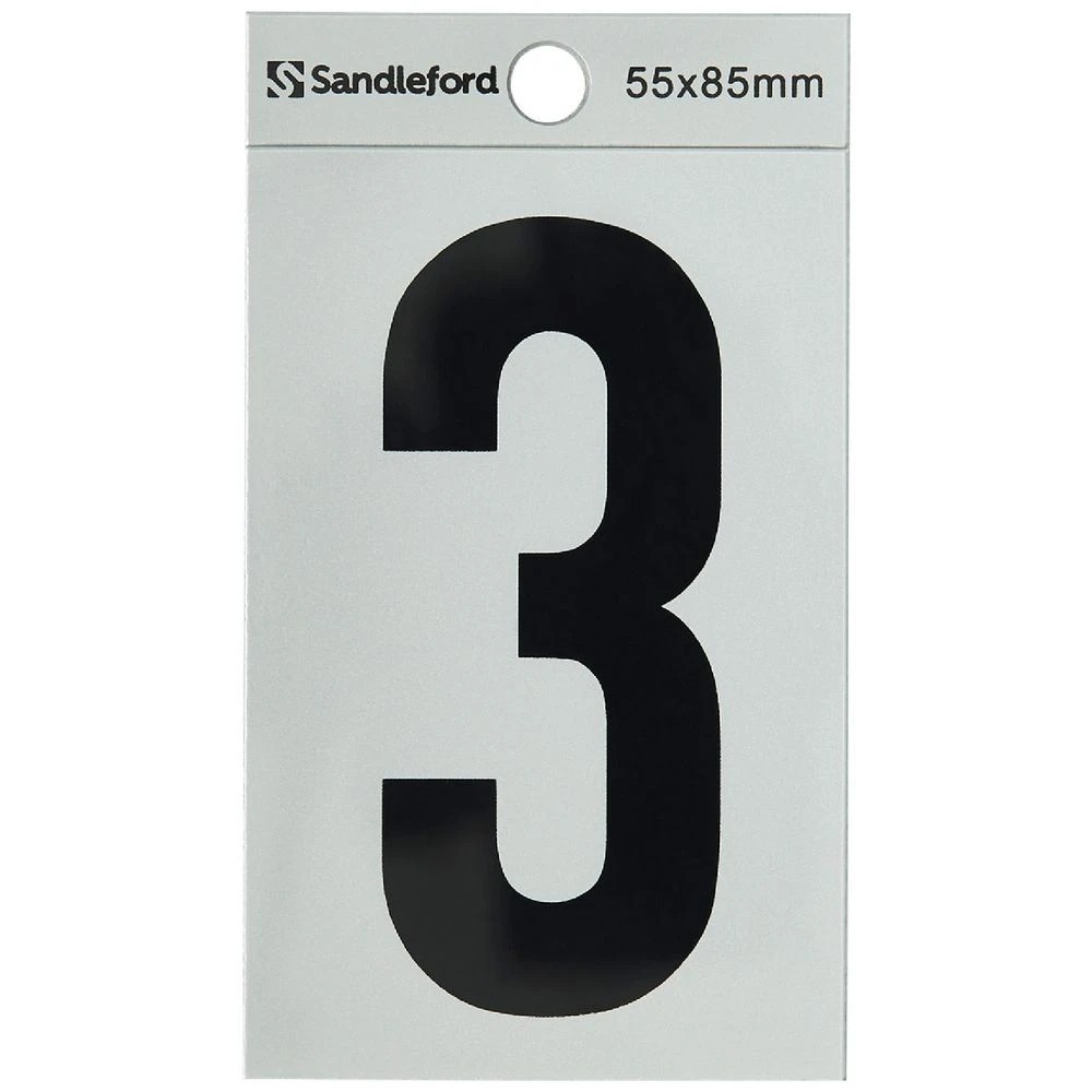 1 Sandleford 3 Self-adhesive Numeral Silver 85mm, 1 of 1