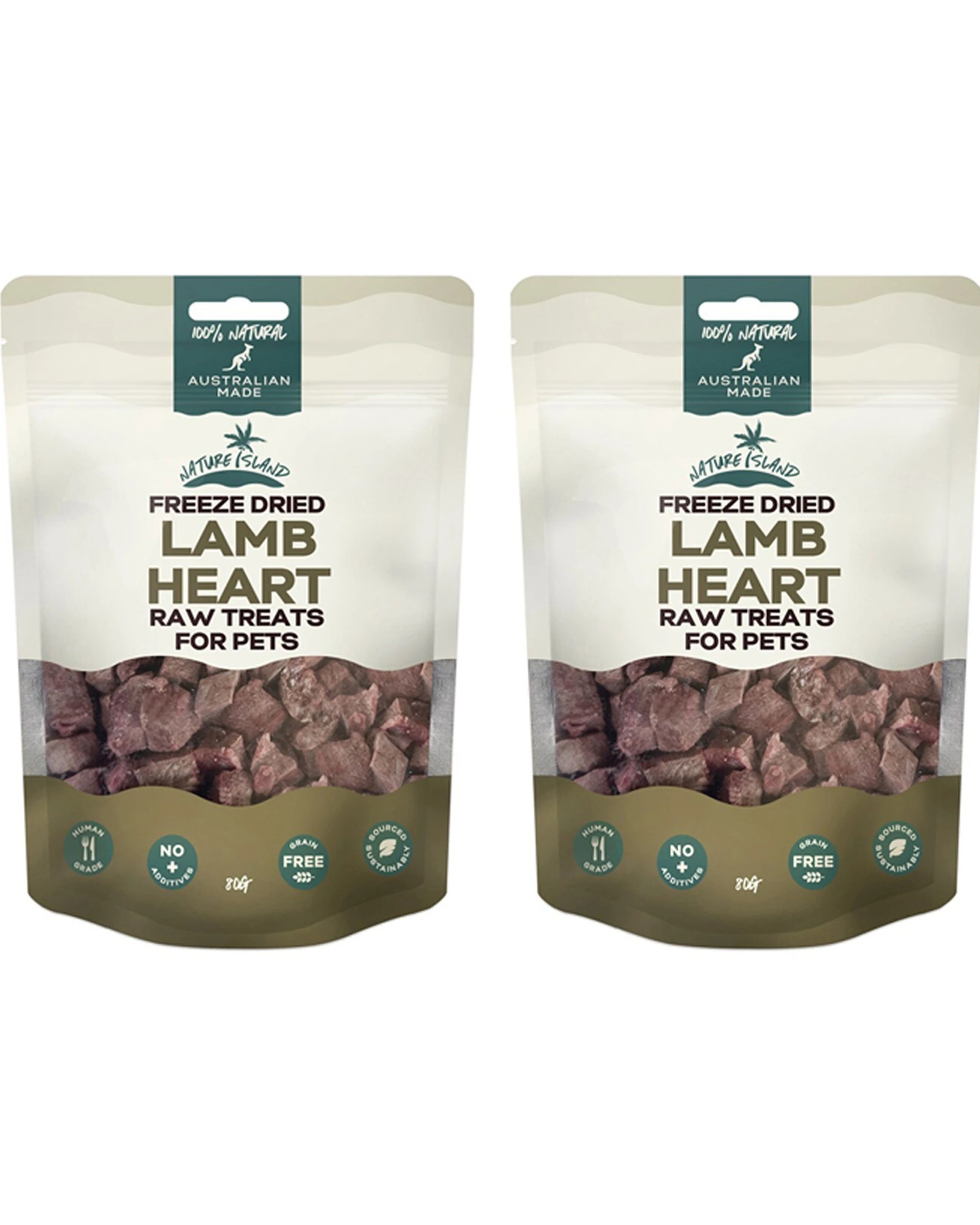 1 Nature Island Freeze Dried Lamb Heart Raw Treats 2PK 80g Pet Treats - Grain Free No Additives - Brown, 1 of 1