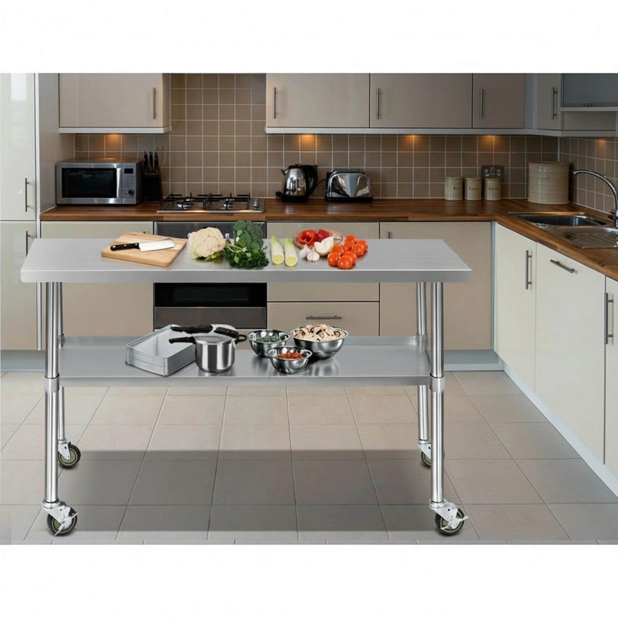 7 Cefito Stainless Steel Kitchen Bench with Wheels - Multi, 7 of 8