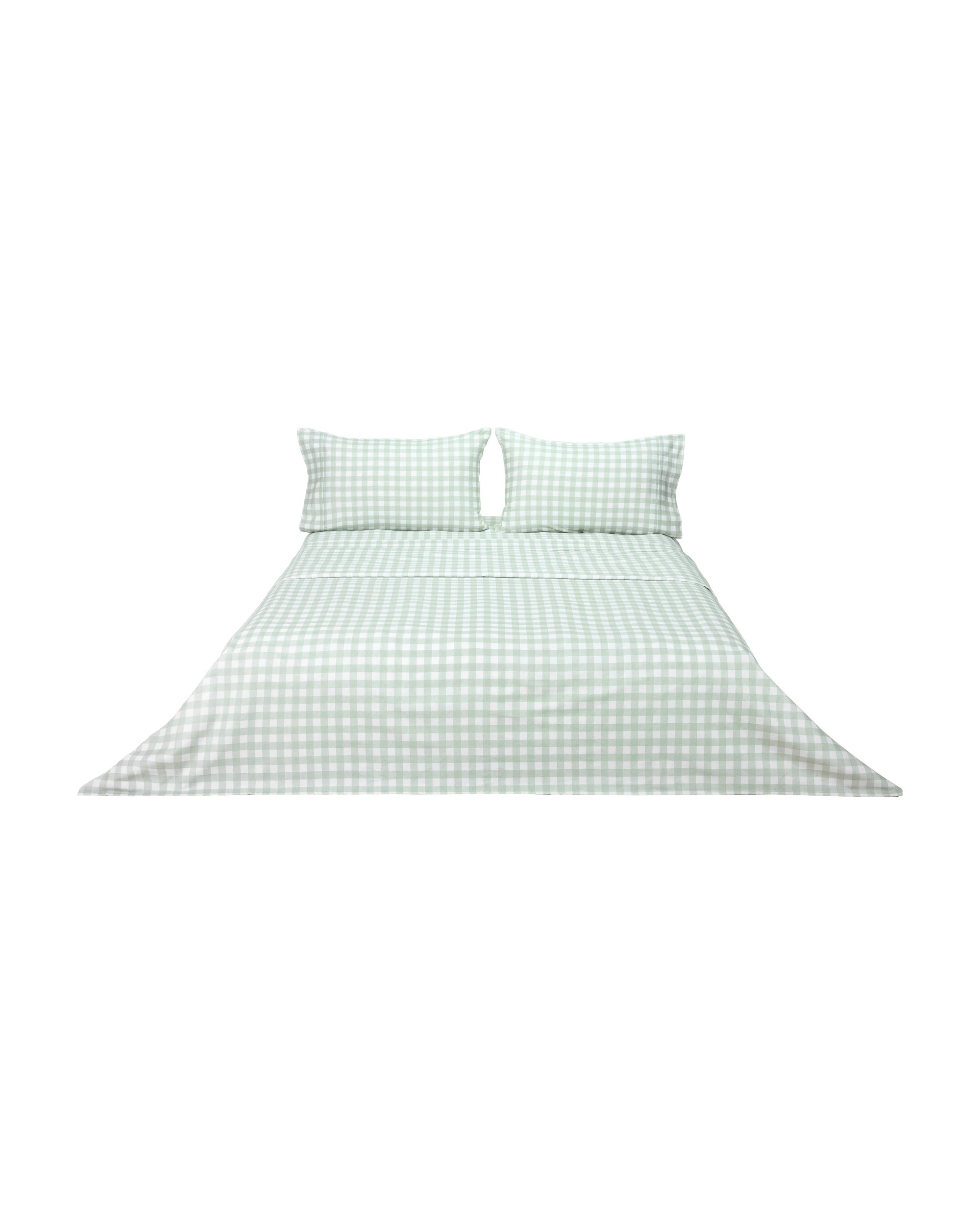 6 Gingham Cotton Flannelette Sheet Set - Queen Bed, Sage, 6 of 7