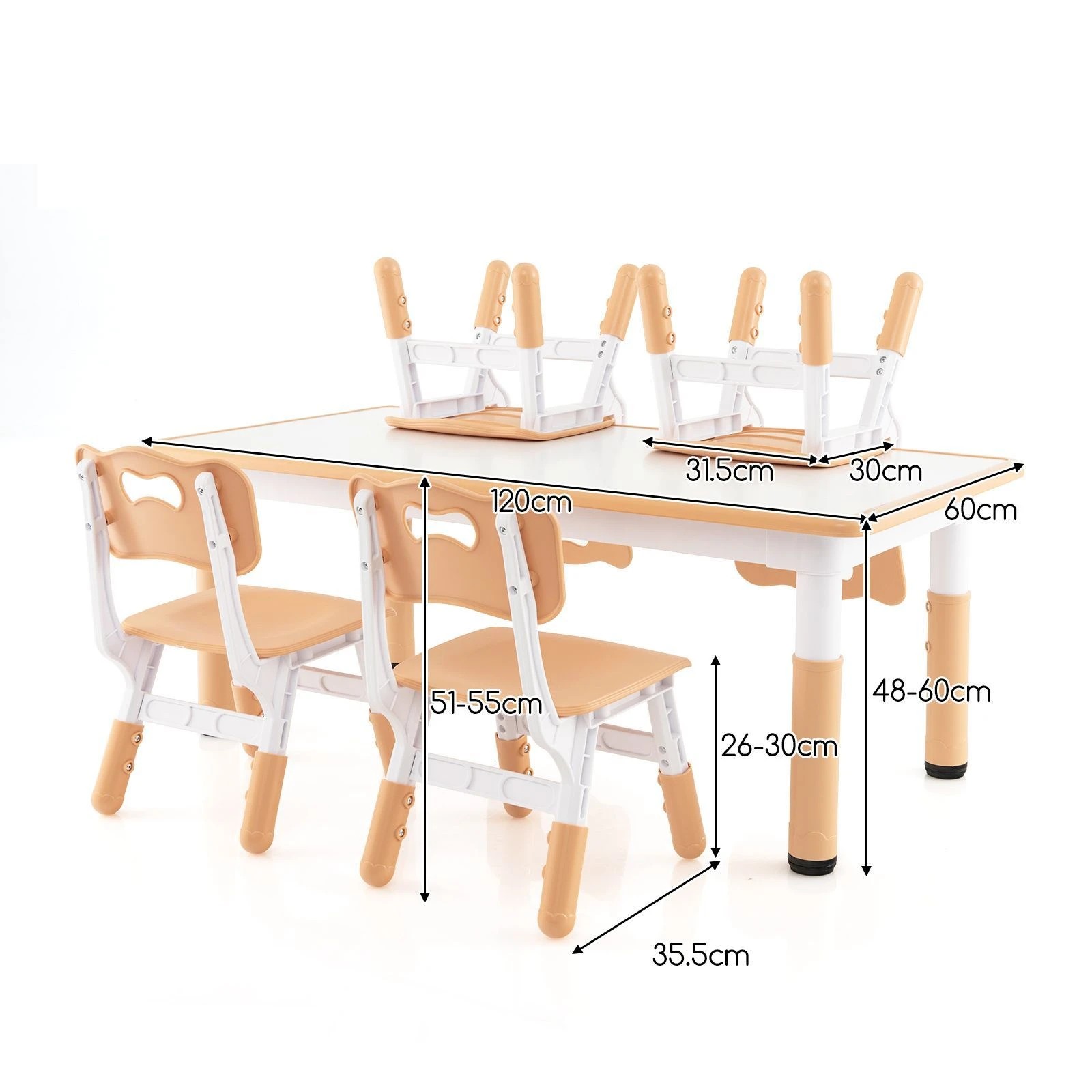 2 Costway Kids Table & 4 Chairs Height Adjustable Graffiti Desk, 2 of 6
