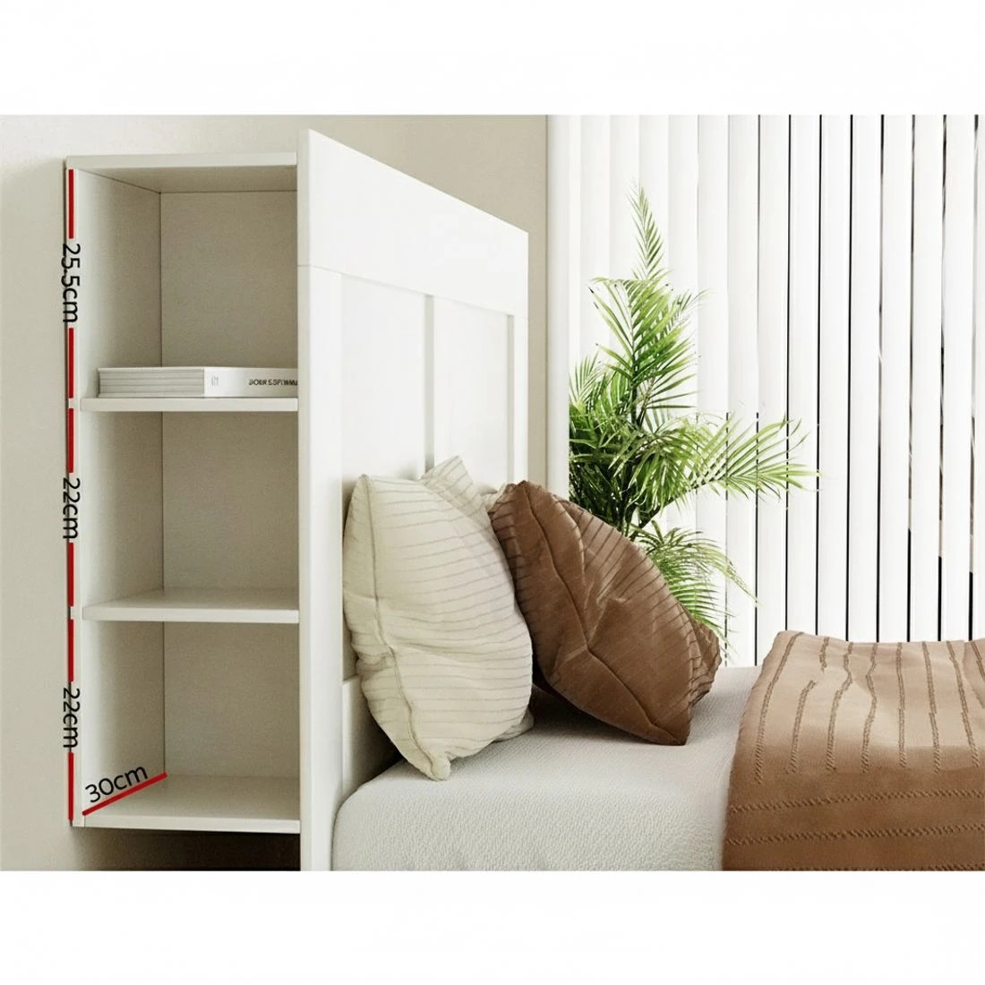3 Artiss Bed Head Headboard King with Shelves - White, 3 of 5