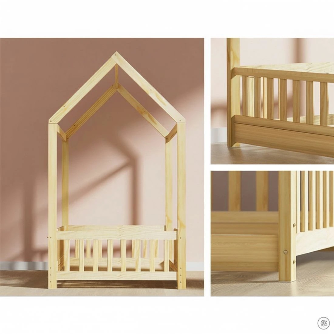 5 Artiss Bed Frame en Kids House Frame Oak ROCK - Natural, 5 of 5