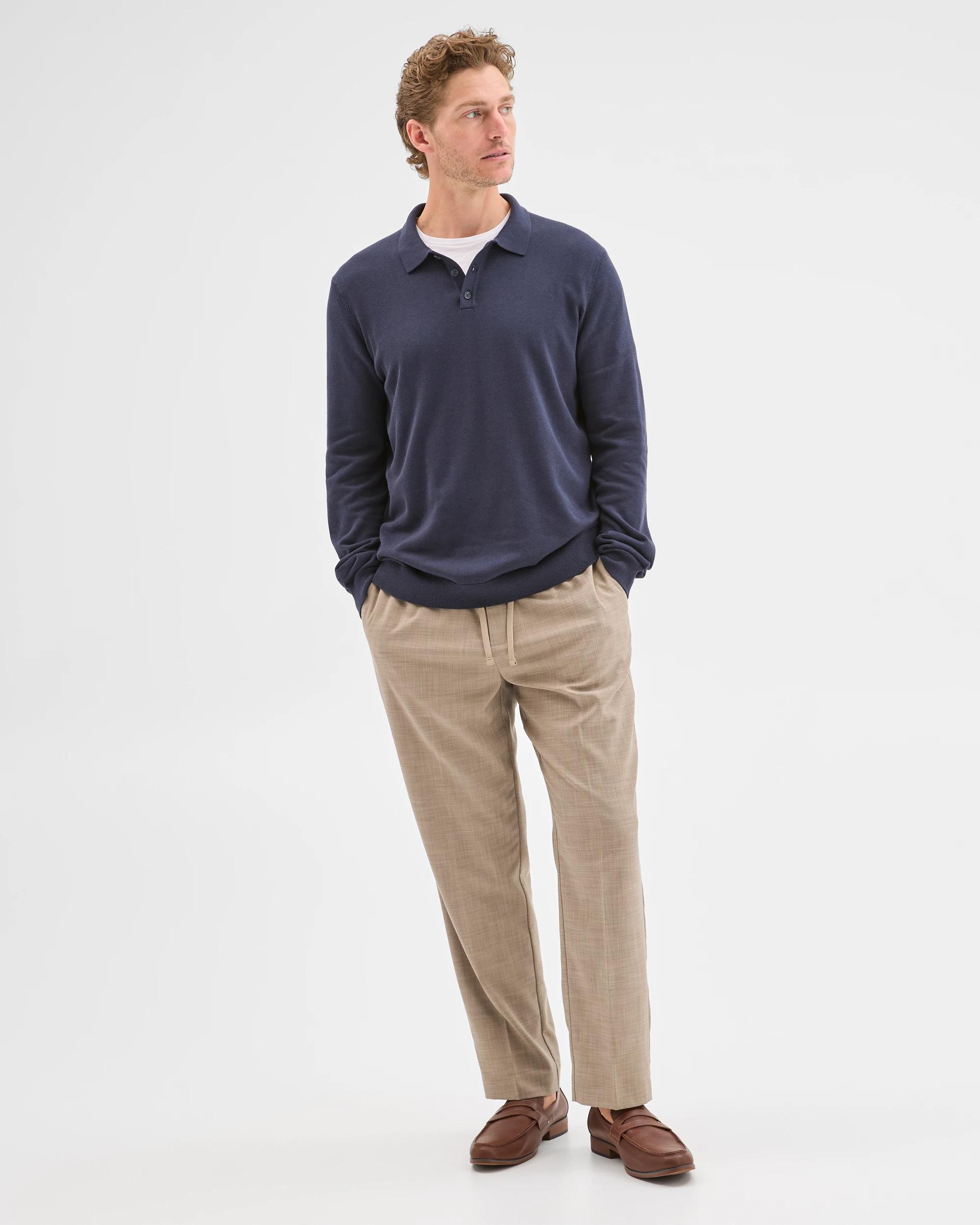 2 Preview Long Sleeve Knit Polo Top NIGHT SKY, 2 of 5