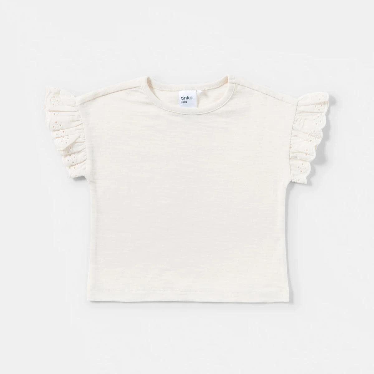 4 3 Pack Broderie Frill T-shirt PINK, BEIGE, PURPLE, 4 of 8