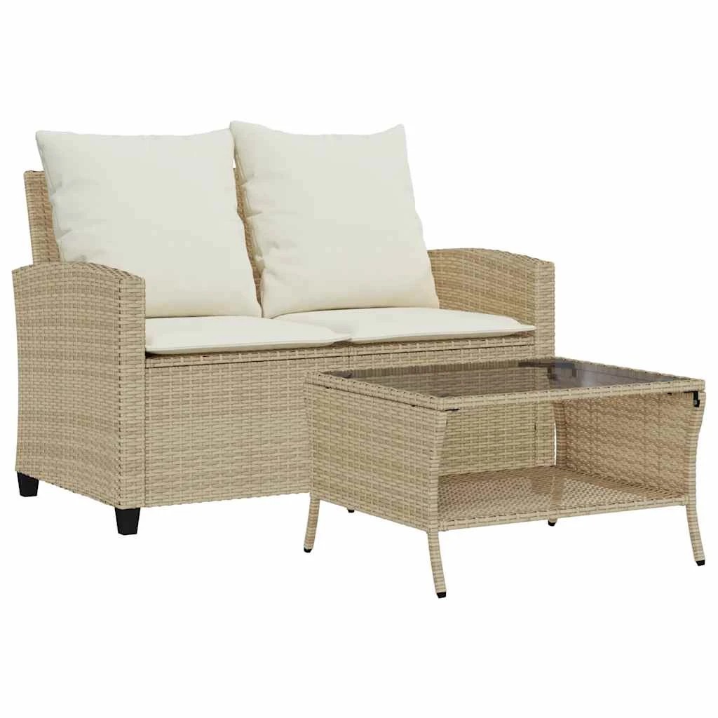 1 Vidaxl Garden Sofa 2-seater With Cushions&table Beige Poly Rattan, 1 of 9