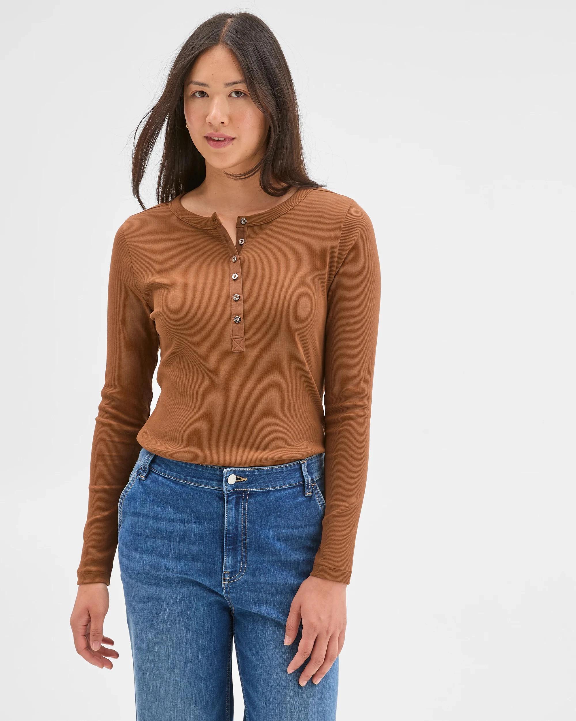 3 Target Woman Australian Cotton Long Sleeve Rib Henley T-Shirt COCONUT SHELL, 3 of 7