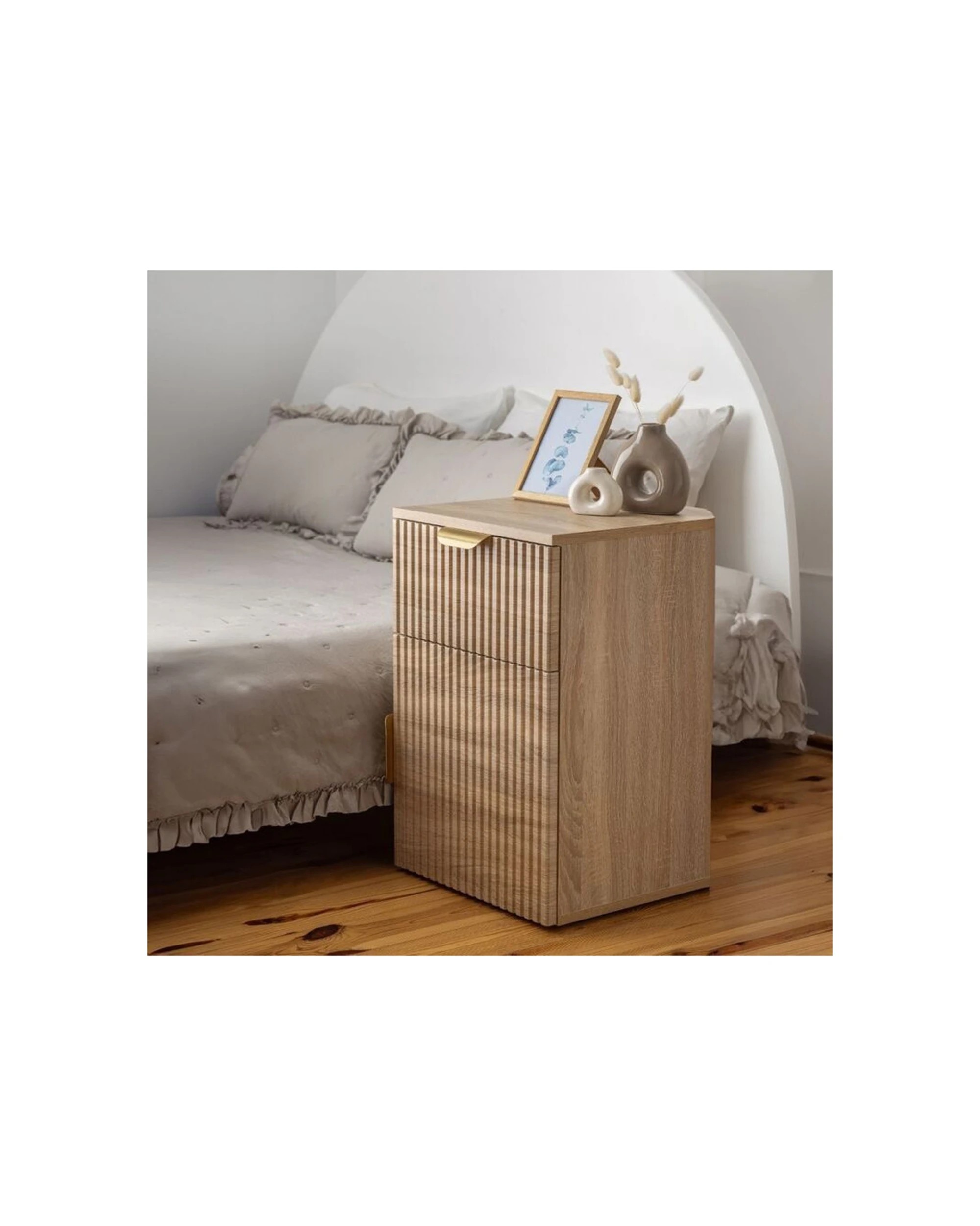 4 European Cabinetry Porto Oak Fluted Bedside Table Brass Pull Handle - Natural, 4 of 4