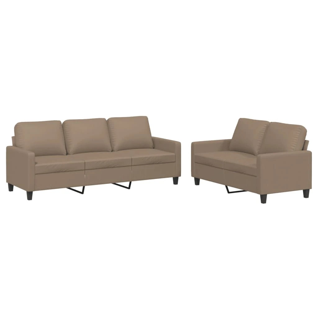 1 Vidaxl 2 Piece Sofa Set With Cushions Cappuccino Faux Leather - Brown, 1 of 6