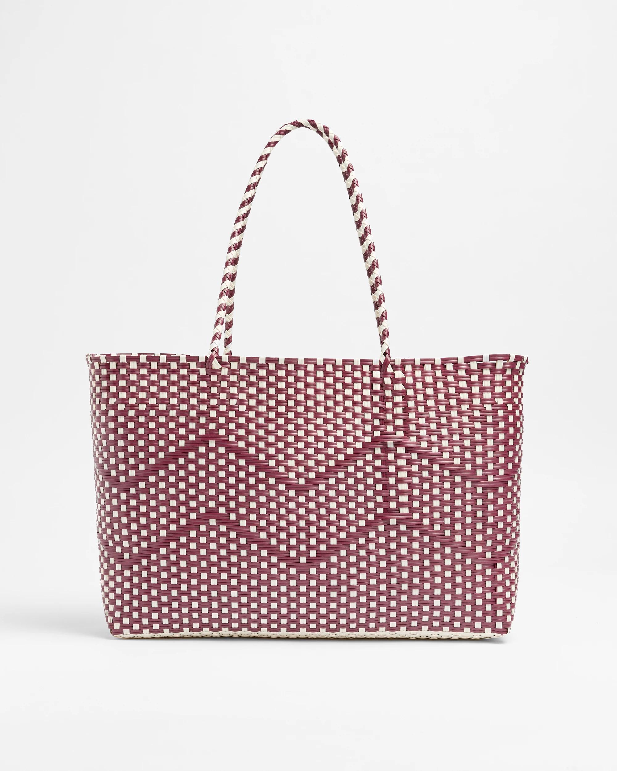 1 Target Woven Beach Basket Bag BURGUNDY/WHITE, 1 of 2
