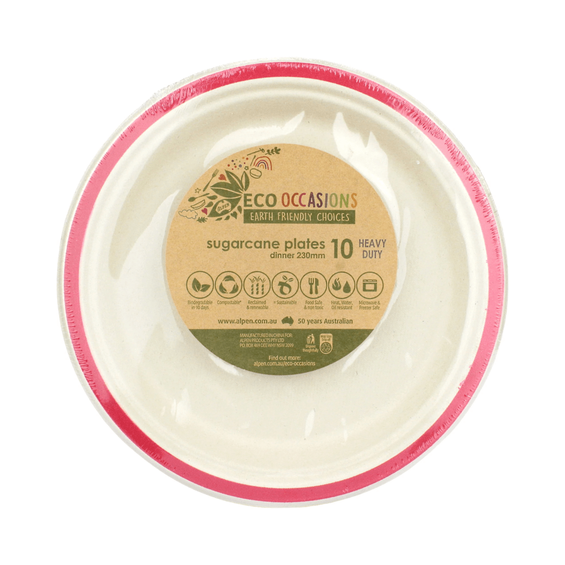 2 Alpen Red Rim Sugar Cane Large Plates Pack of 10, 2 of 3