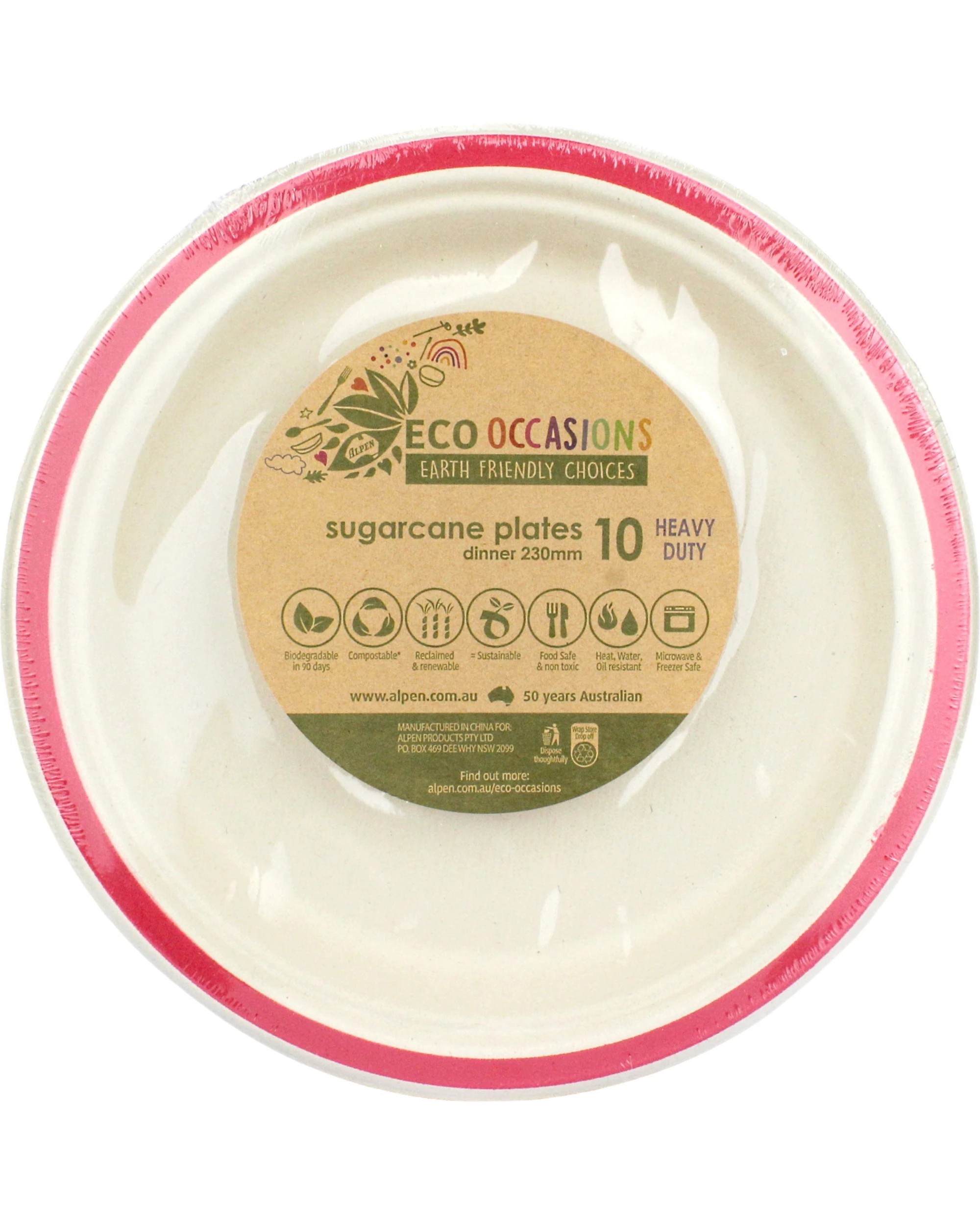 2 Alpen Red Rim Sugar Cane Large Plates Pack of 10 - Red Rim, 2 of 3