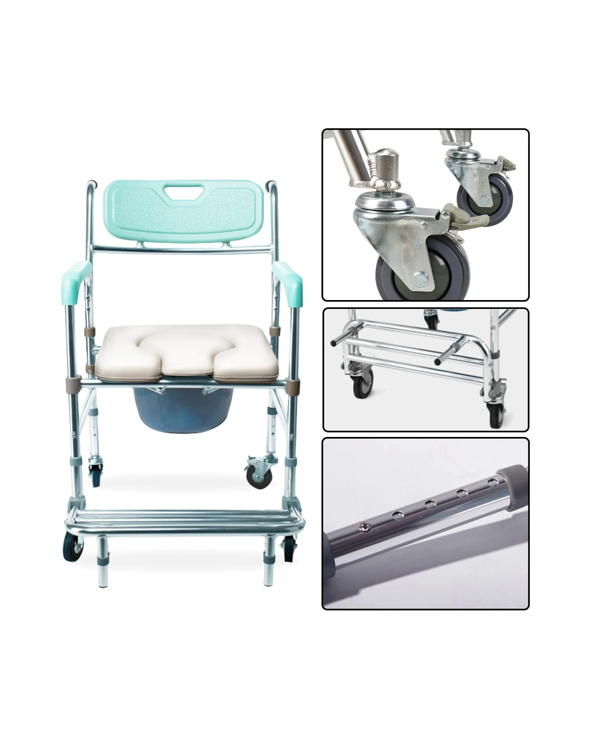 5 Orthonica Commode Chair With Castors Bathroom Aid Bath Tub Stool Seat - Blue, 5 of 6