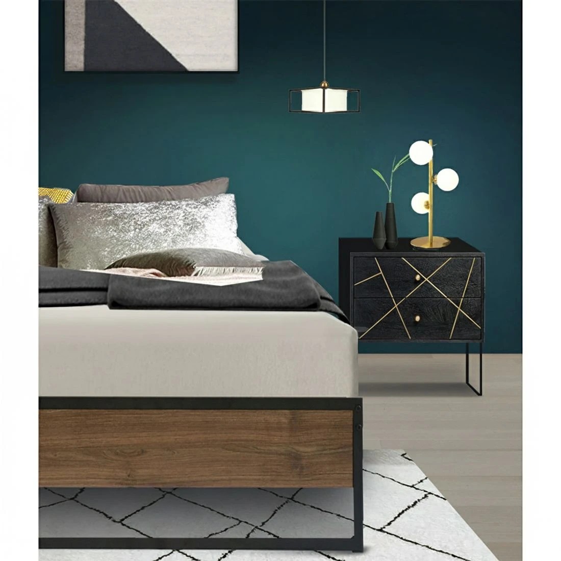 5 Artiss Bed Frame Metal Frame Bed Base OSLO - - Black, 5 of 6