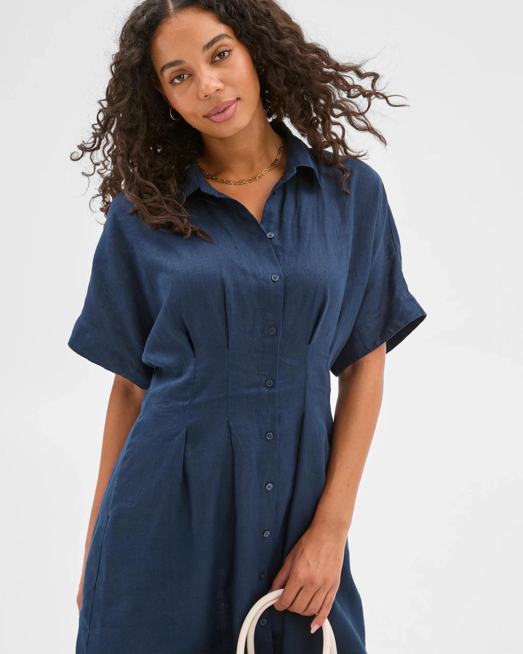 4 Target European Linen Shirt Mini Dress NAVY BLUE, 4 of 7