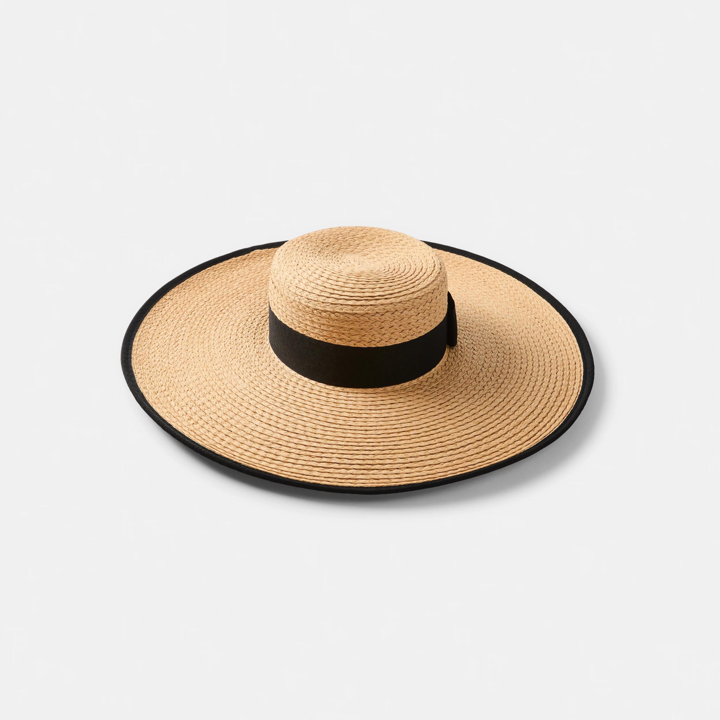 1 Ribbon Trim Wide Brim Hat Natural, 1 of 3