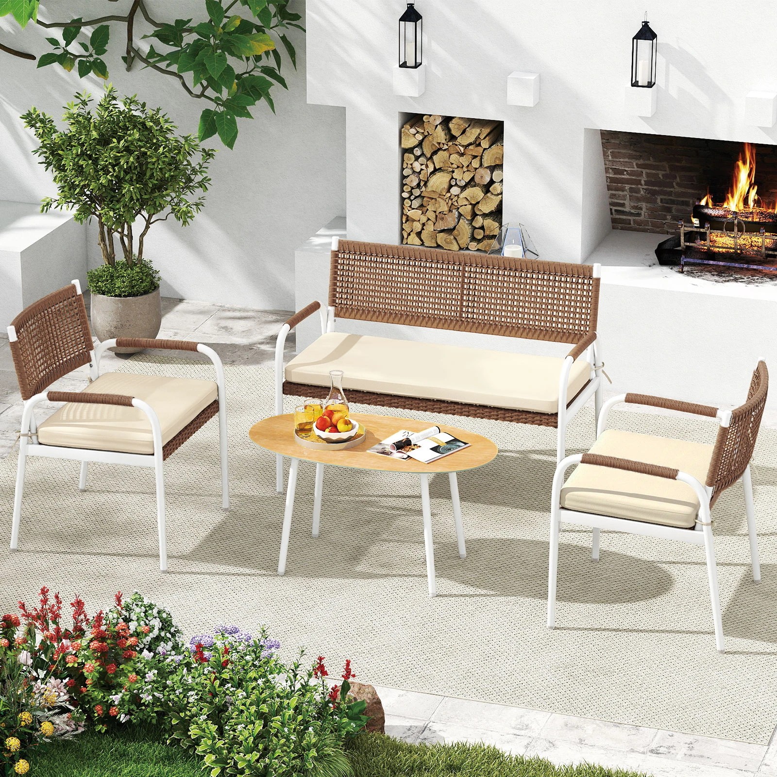 4 Costway 4PCS Patio Furniture Set Outdoor Wicker Conversation Sofa Set, 4 of 4