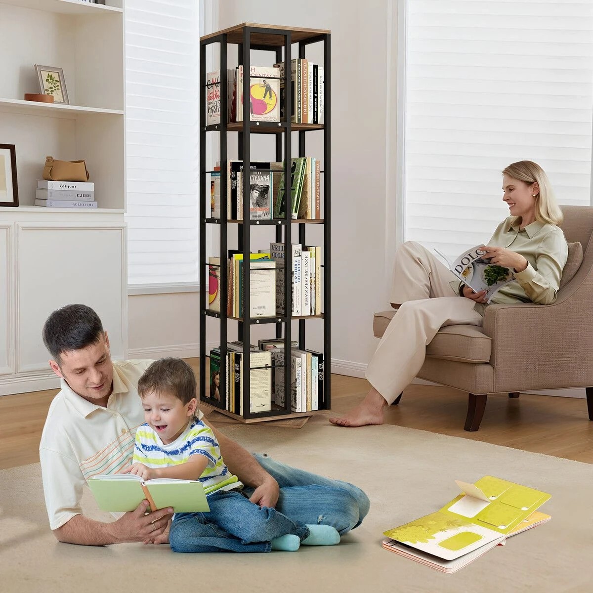 4 LUXSUITE 4 Tier Rotating Bookshelf Bookcase Vertical Corner Display Storage, 4 of 5