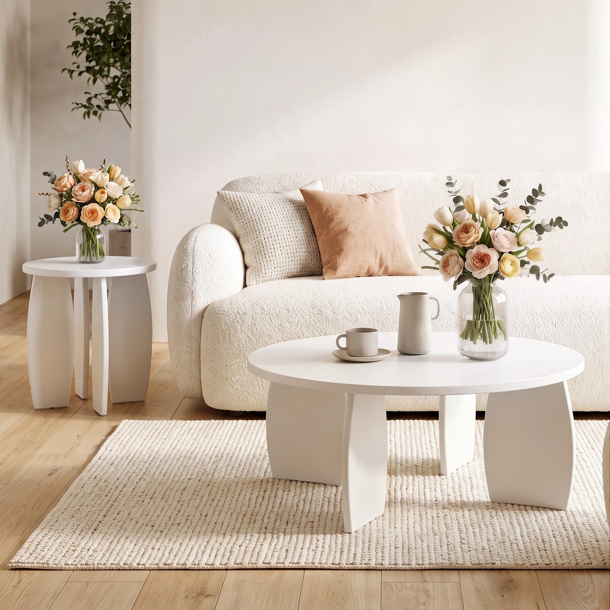 8 Artiss Round End Table High-Gloss Small Coffee Table Side Bedside Nightstand 40x45cm Cream white - White, 8 of 9