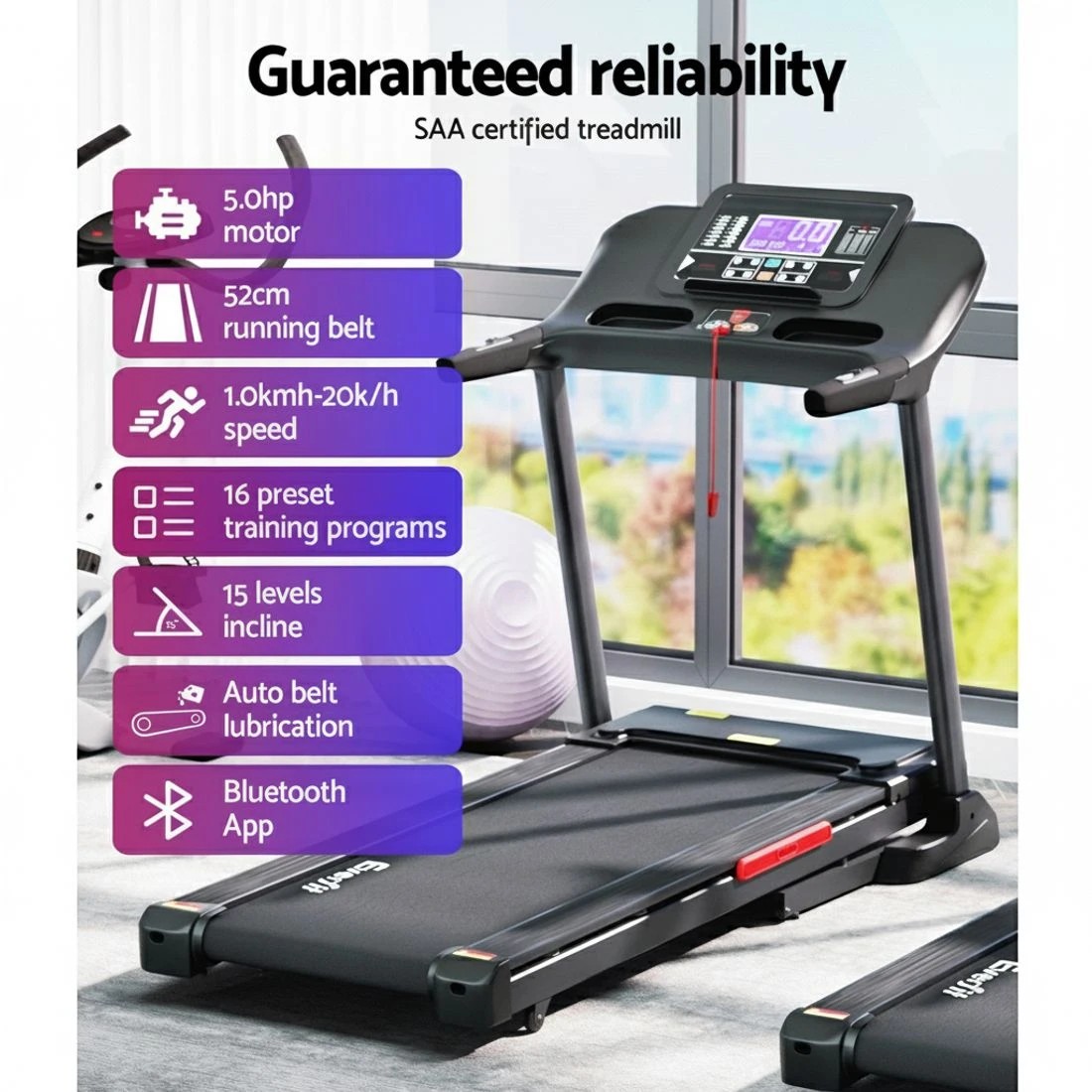 4 Everfit Treadmill Electric Auto Incline Home Gym Fitness Exercise Machine 520mm - Black, 4 of 6