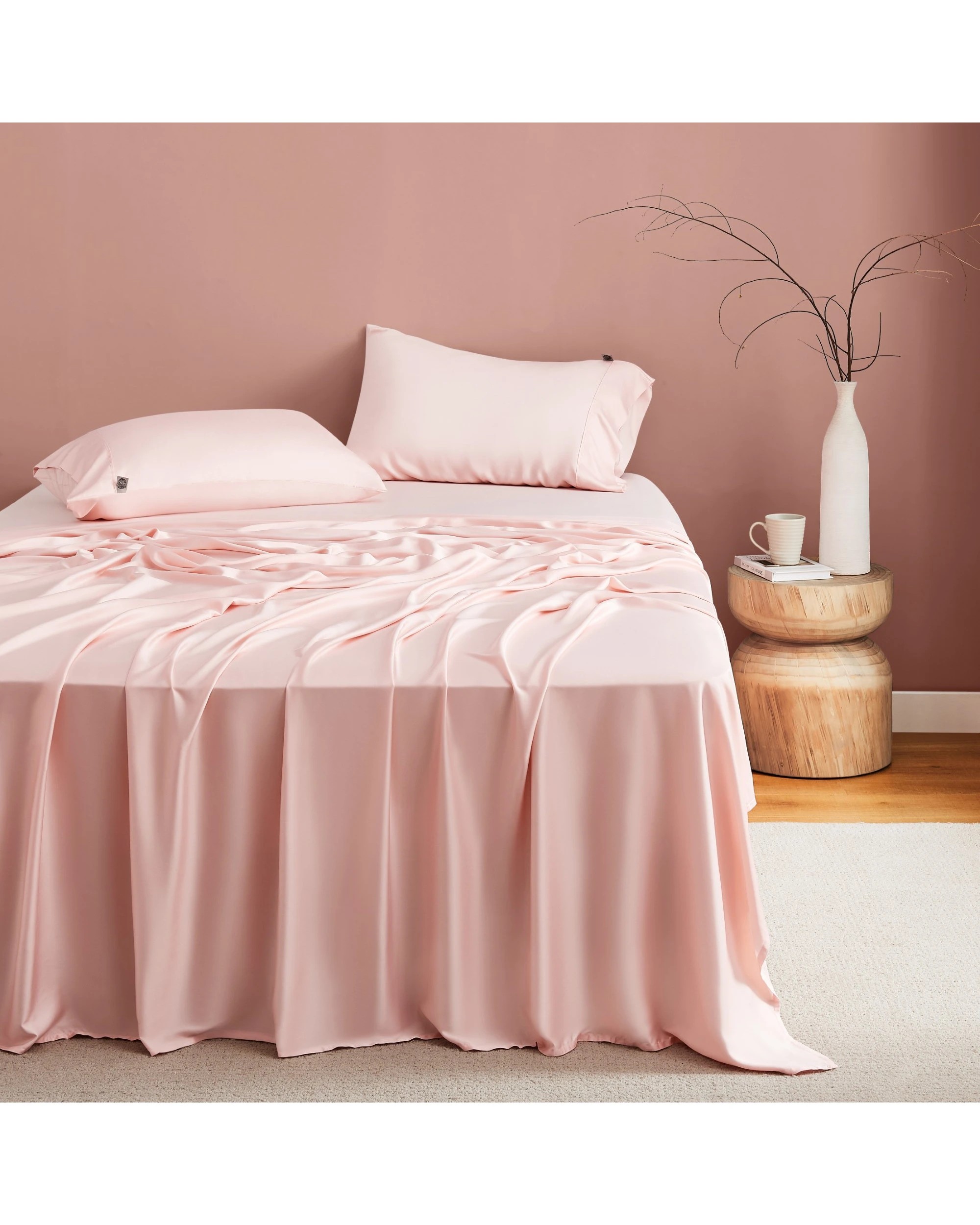 1 Natural Home 400TC 100% Bamboo Sateen Sheet Set - Queen Bed - Blush Pink, 1 of 6