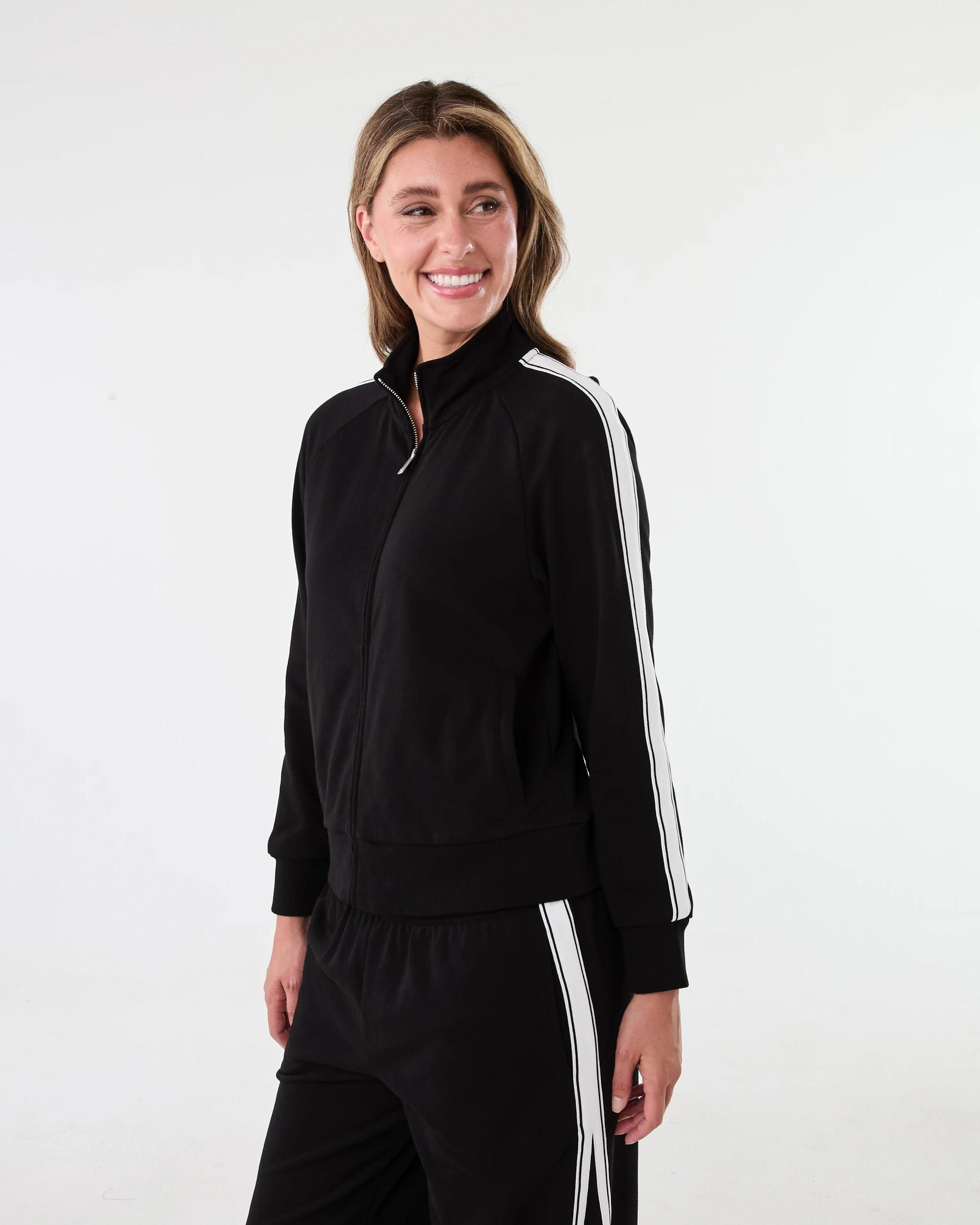 2 Zip Through Stripe Sleeve Sweatshirt Black, 2 of 8