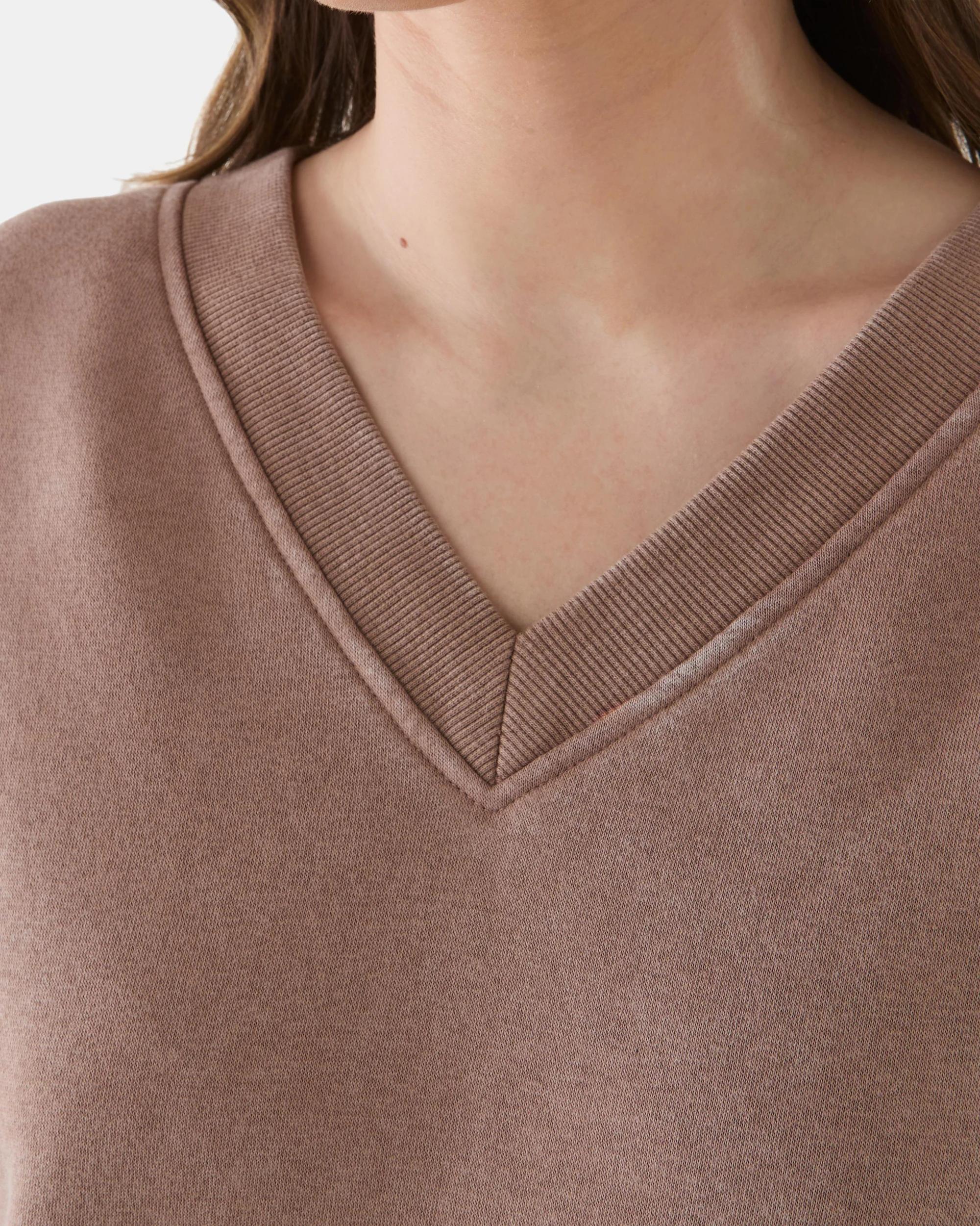 5 Washed V-Neck Ribbed Sweatshirt Snp Brn, 5 of 7