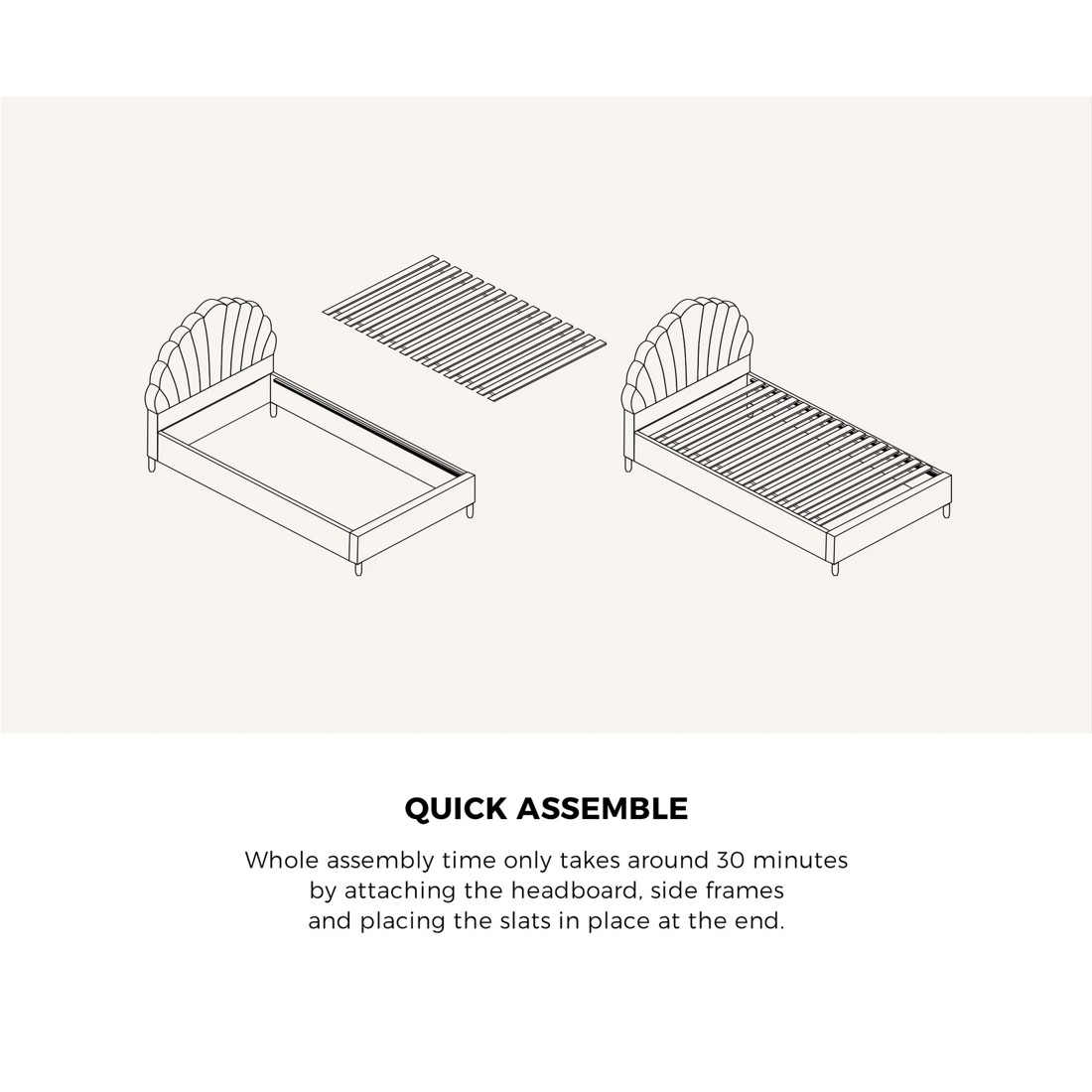 6 Oikiture Double Bed Frame Scallop-shape Bedhead Boucle- White, 6 of 10