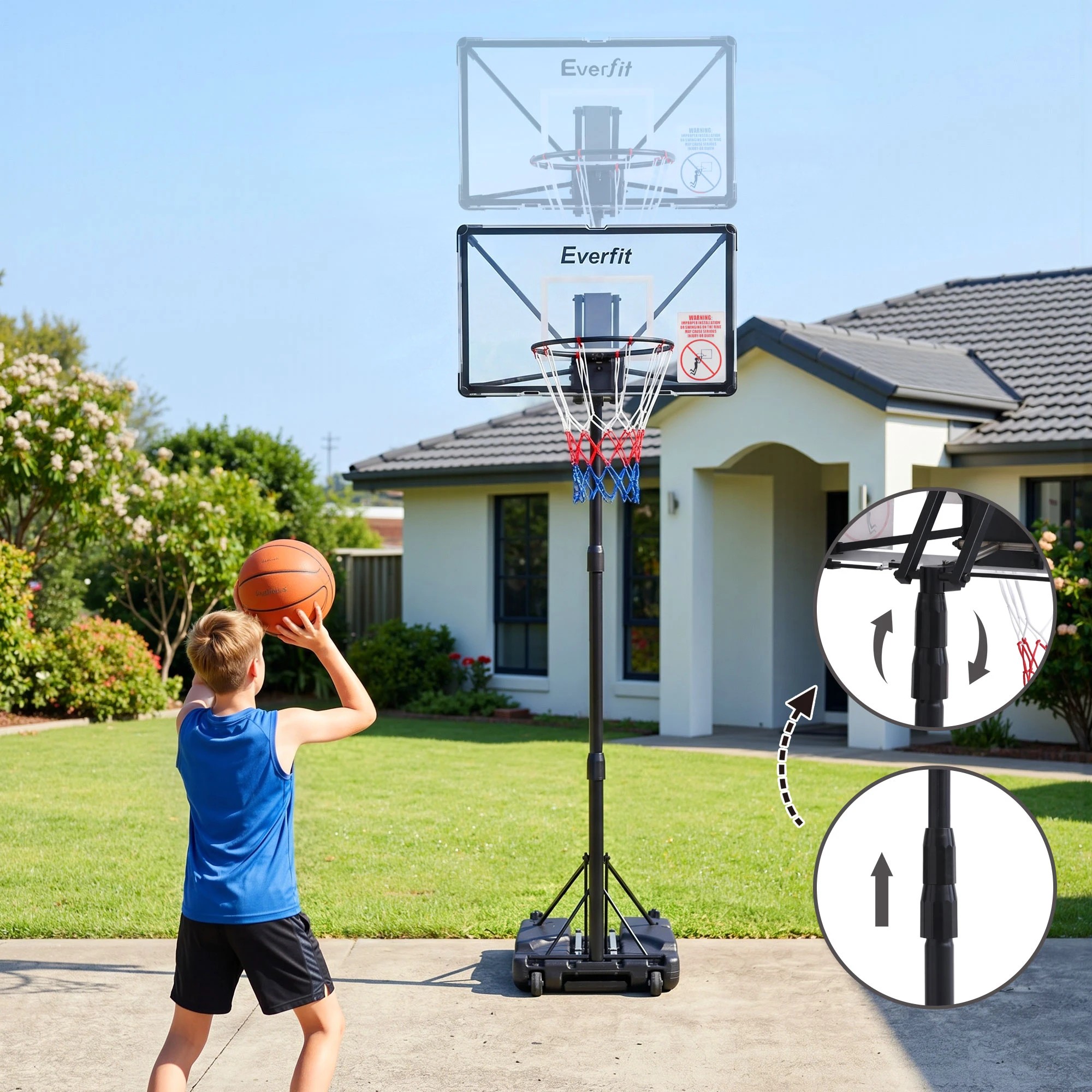 6 Everfit Portable Basketball Hoop System Adjustable Full Foldable Stand 2.07m - Black, 6 of 10