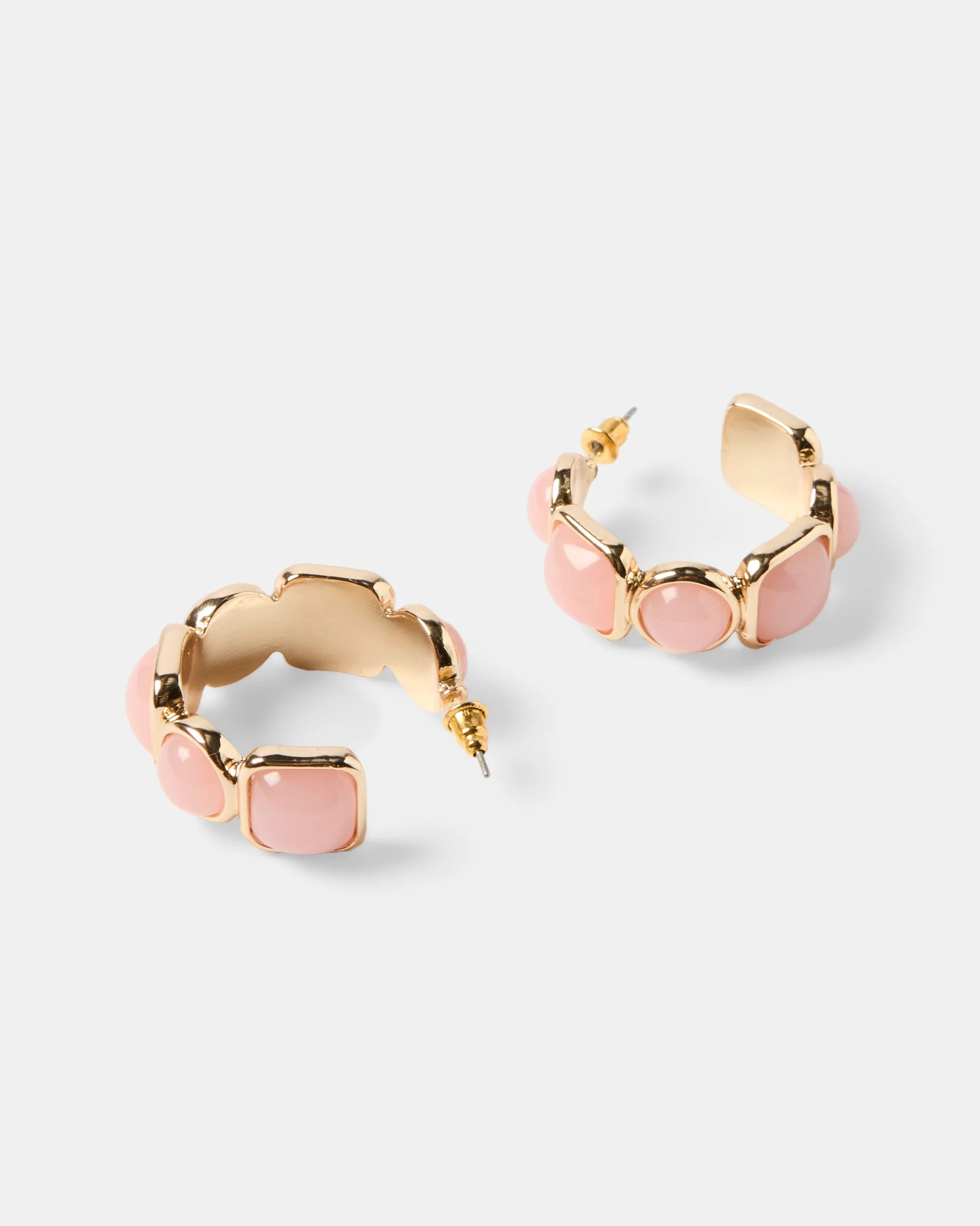 3 Resin Stone Hoop Earrings - Pink and Gold Tone, 3 of 4