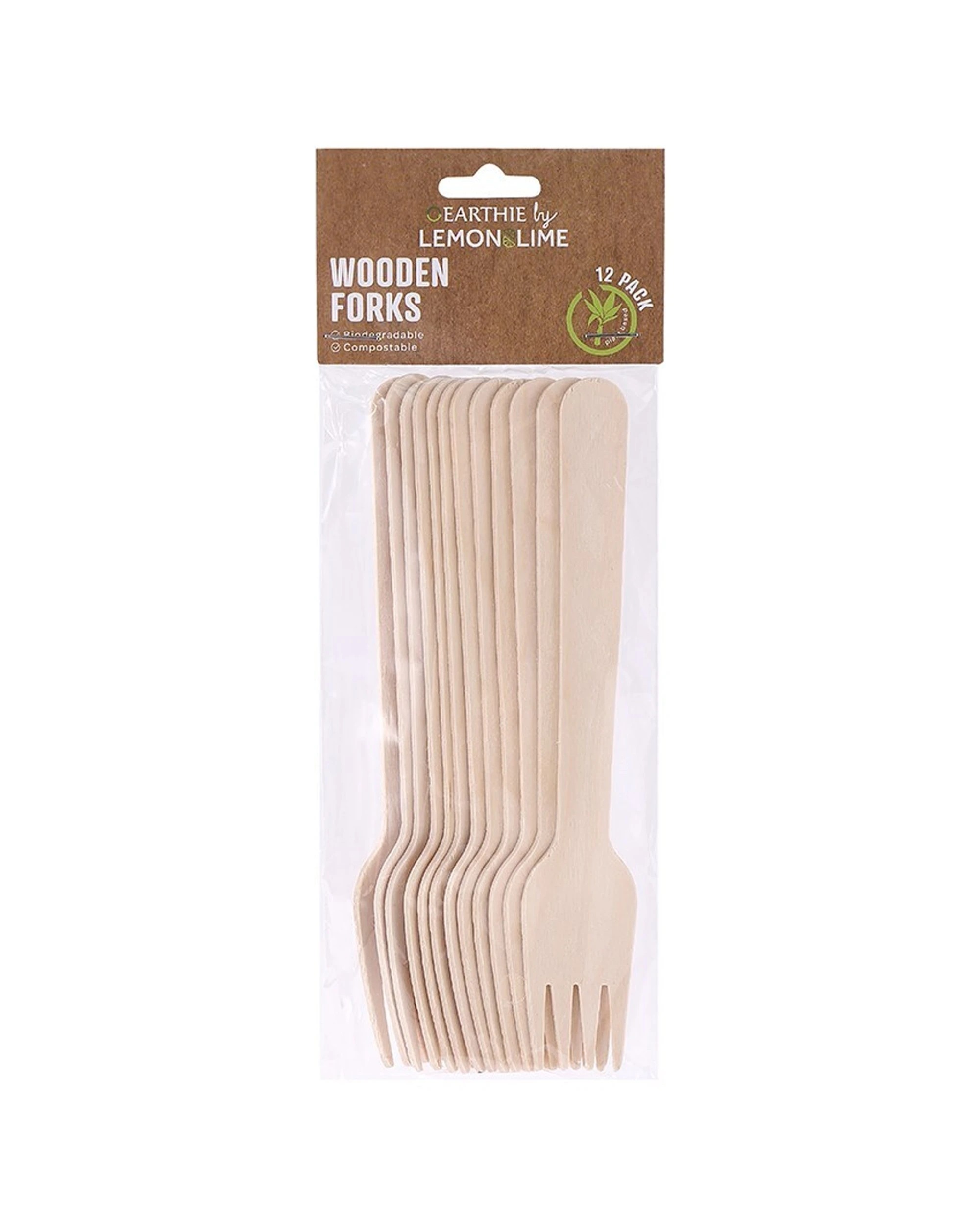 1 12pc Lemon & Lime Eco 15.5cm Disposable Dinner Wooden Forks Cutlery Catering
 - Natural, 1 of 5