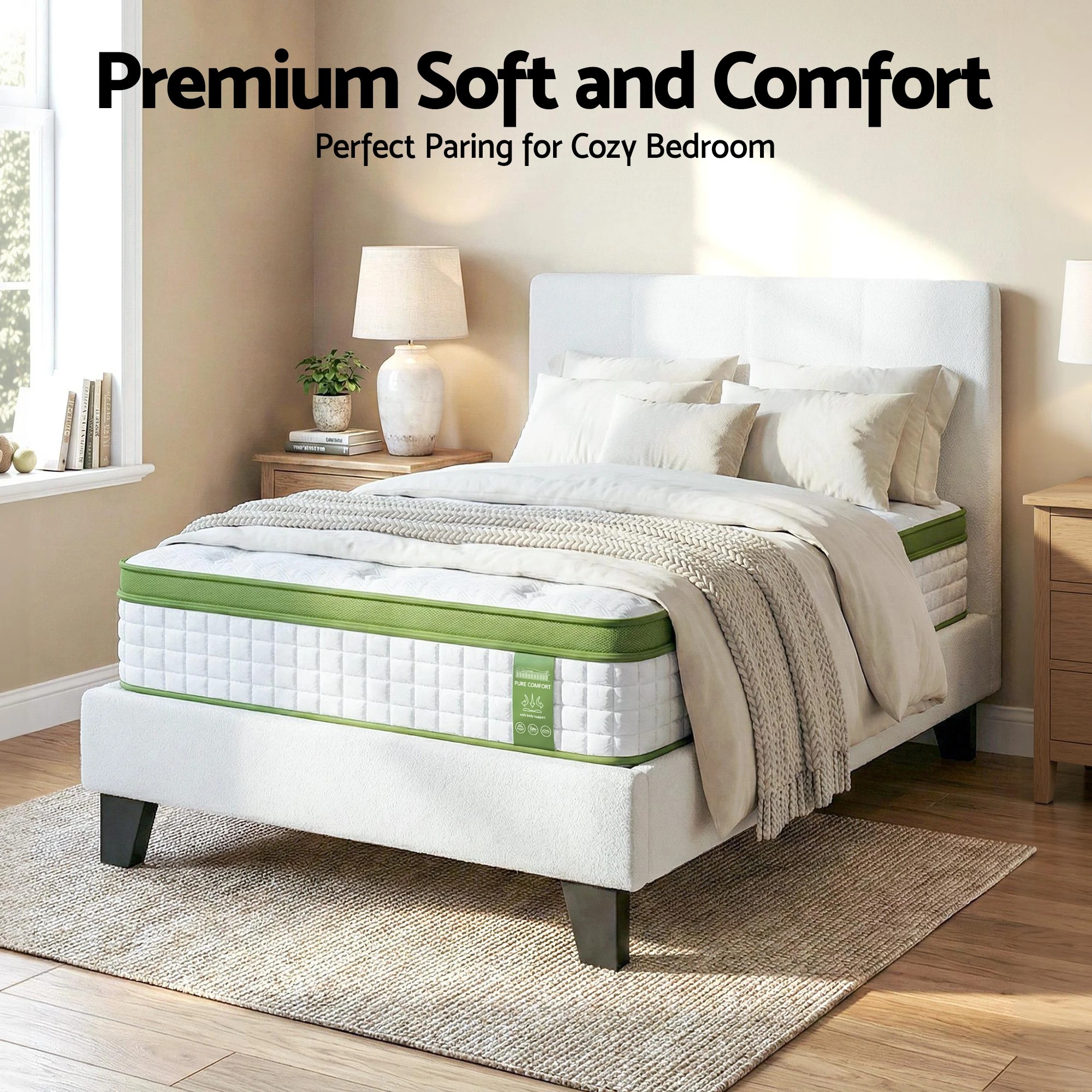 2 Artiss Bed Frame with Hybrid Mattress Platform Headboard Medium Firm - Single Bed - White, 2 of 10