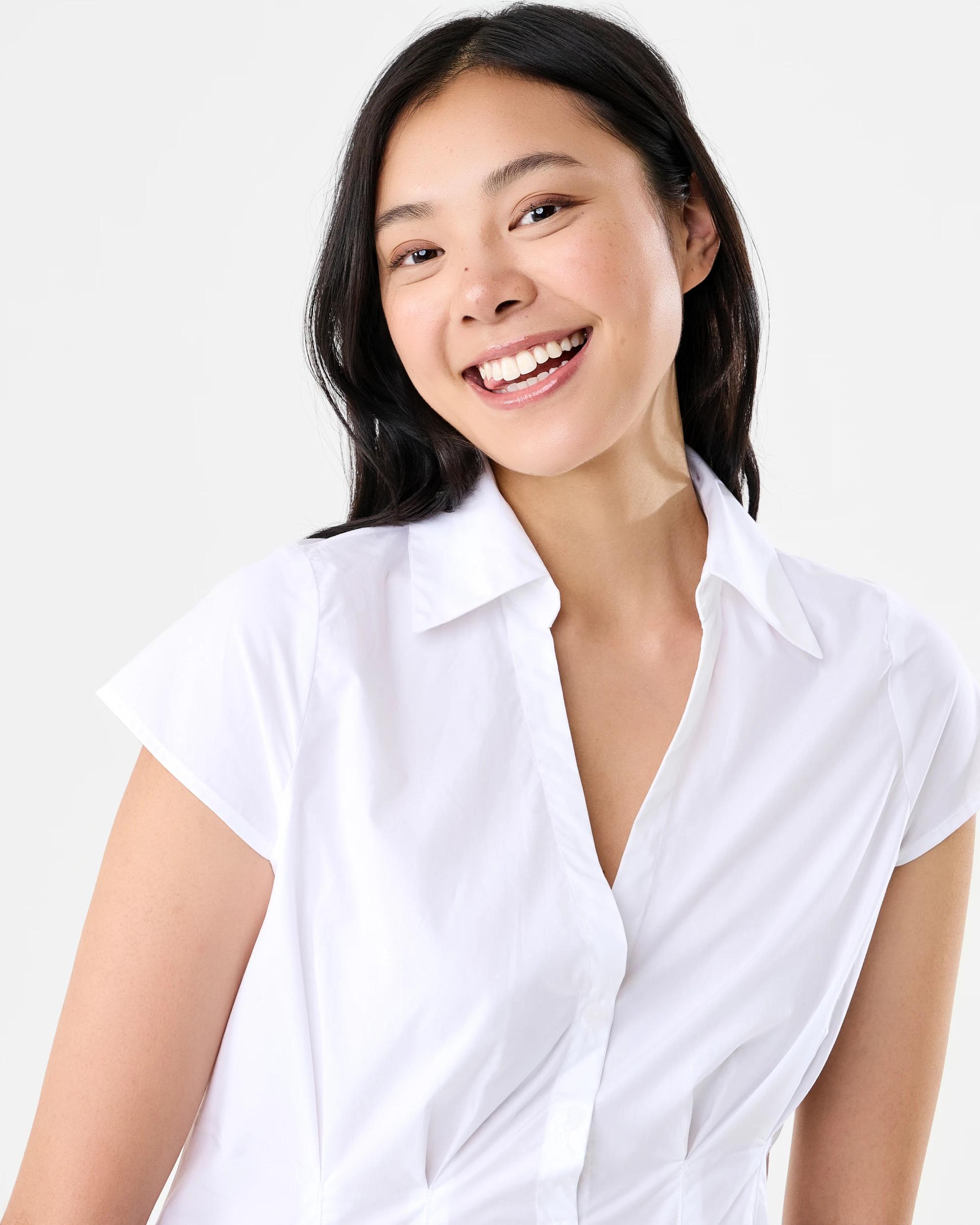4 Short Sleeve Pleat Detail Shirt White, 4 of 6