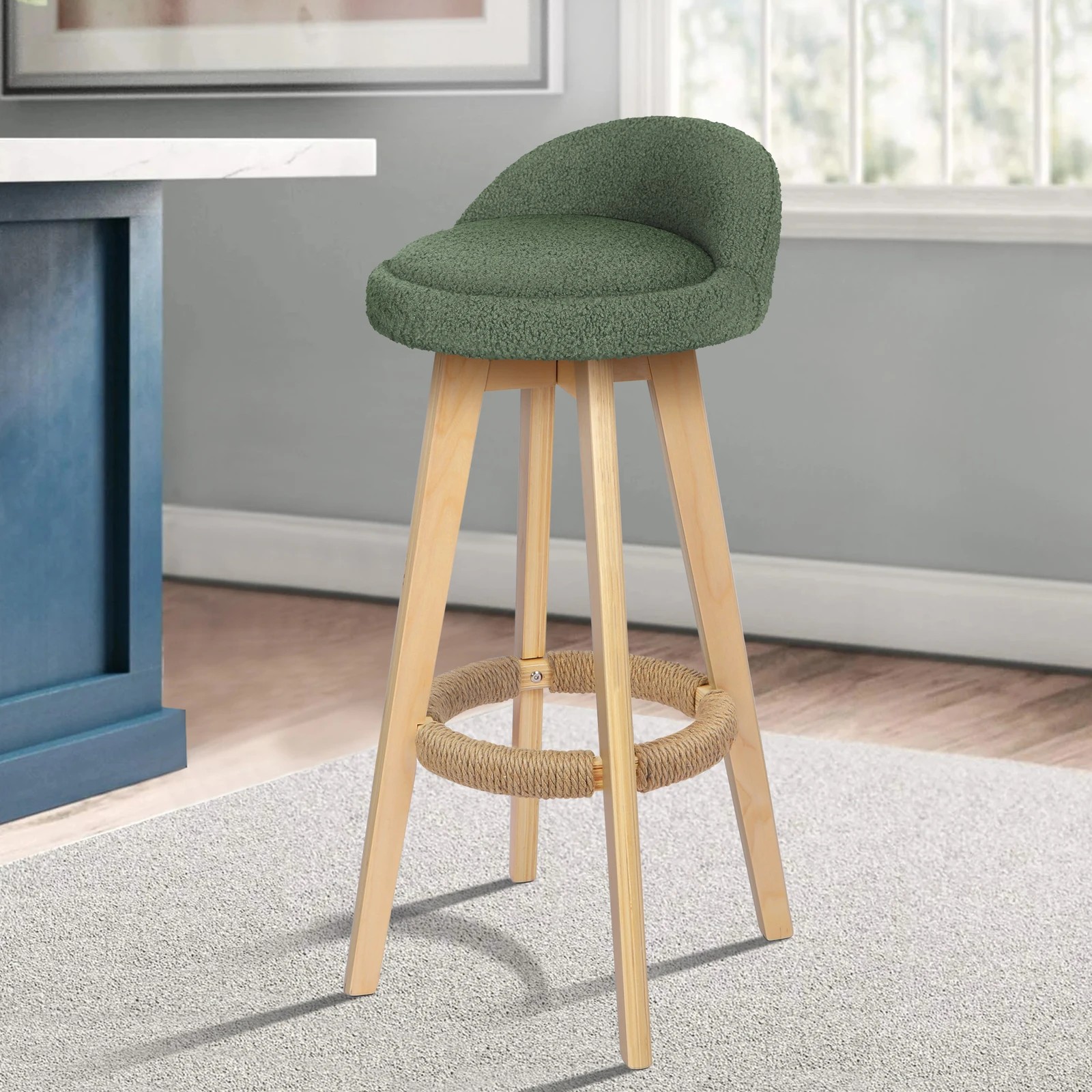 10 Alfordson 4x Kitchen Bar Stools Liam Wooden Swivel Bar Stool Chairs Boucle - Green, 10 of 10