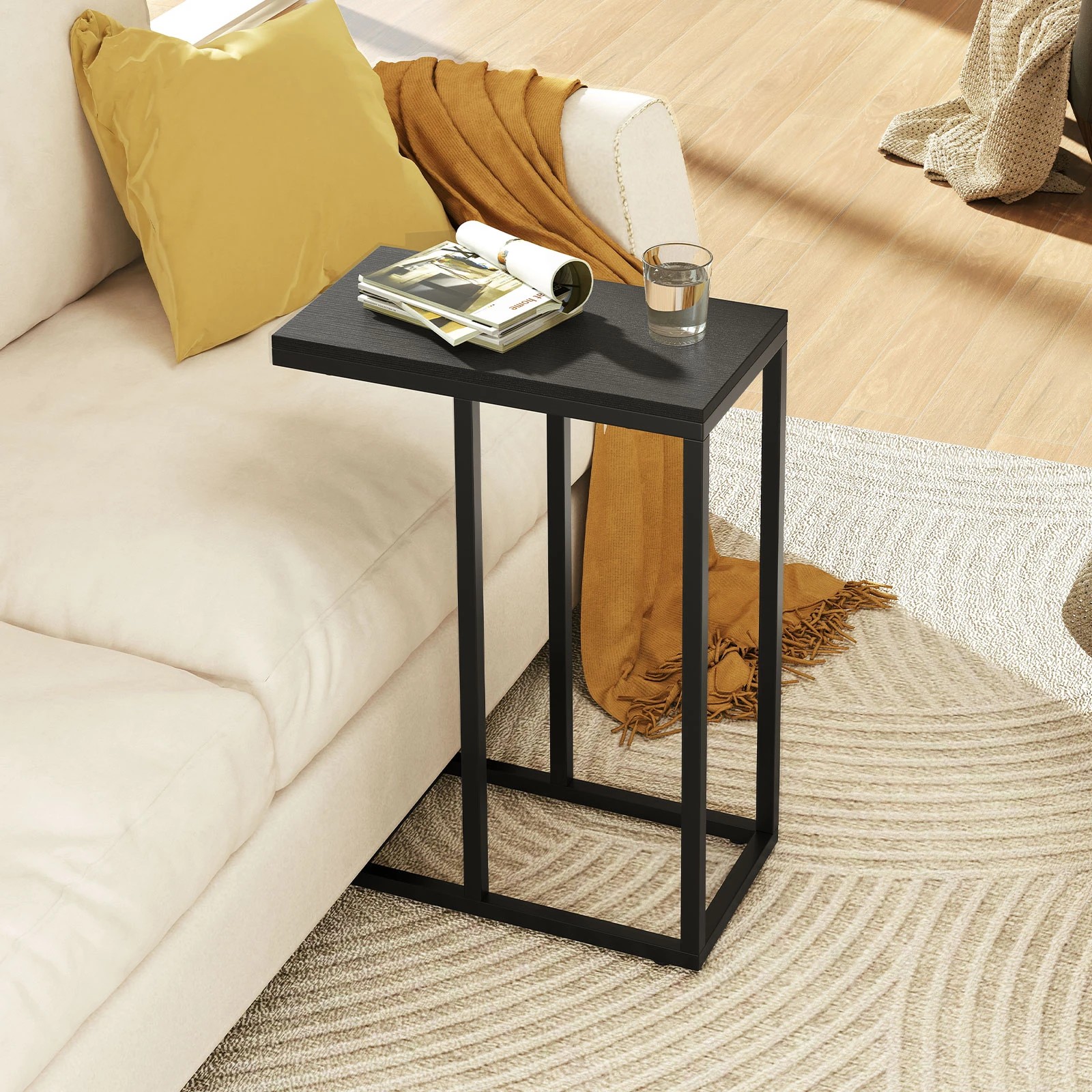 4 Costway C-Shaped Side Table Laptop Desk Sofa End Table Wood Bedside Table, 4 of 4