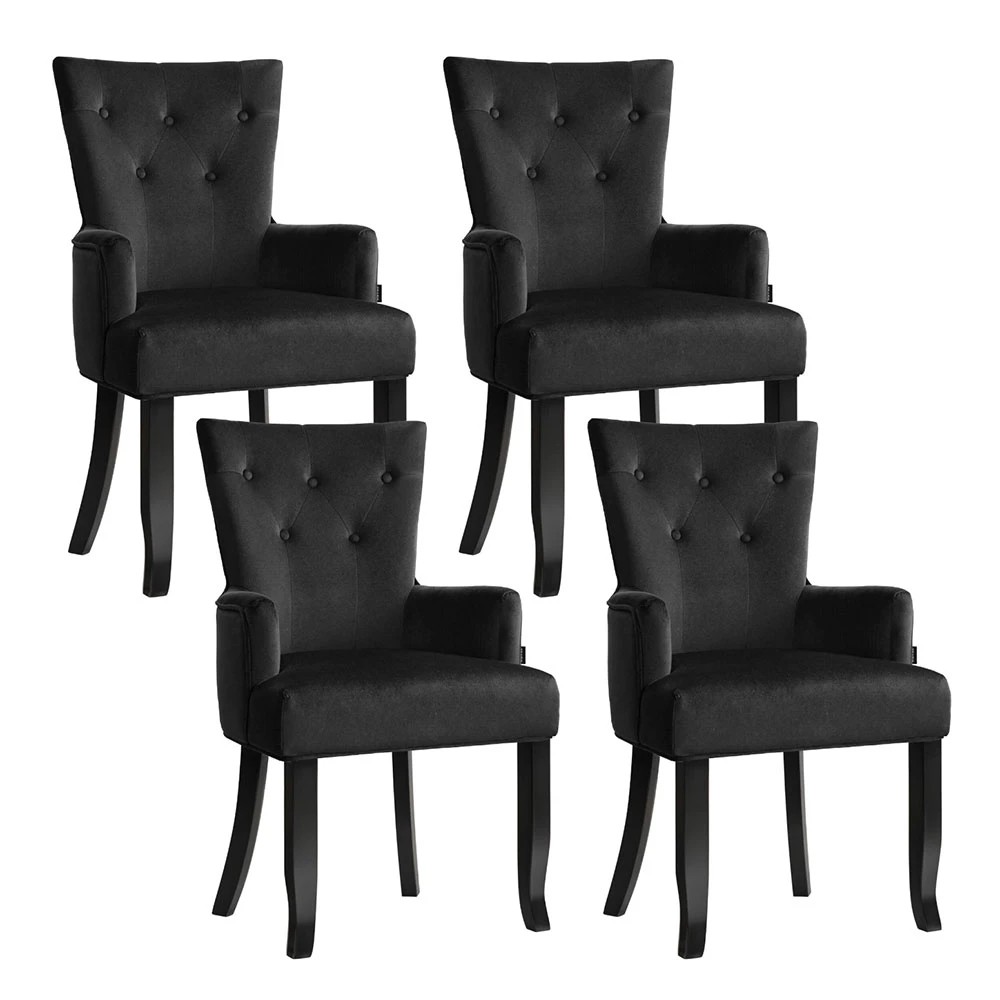1 4x Artiss Dining Chairs Velvet French Provincial Armchair - Black, 1 of 5
