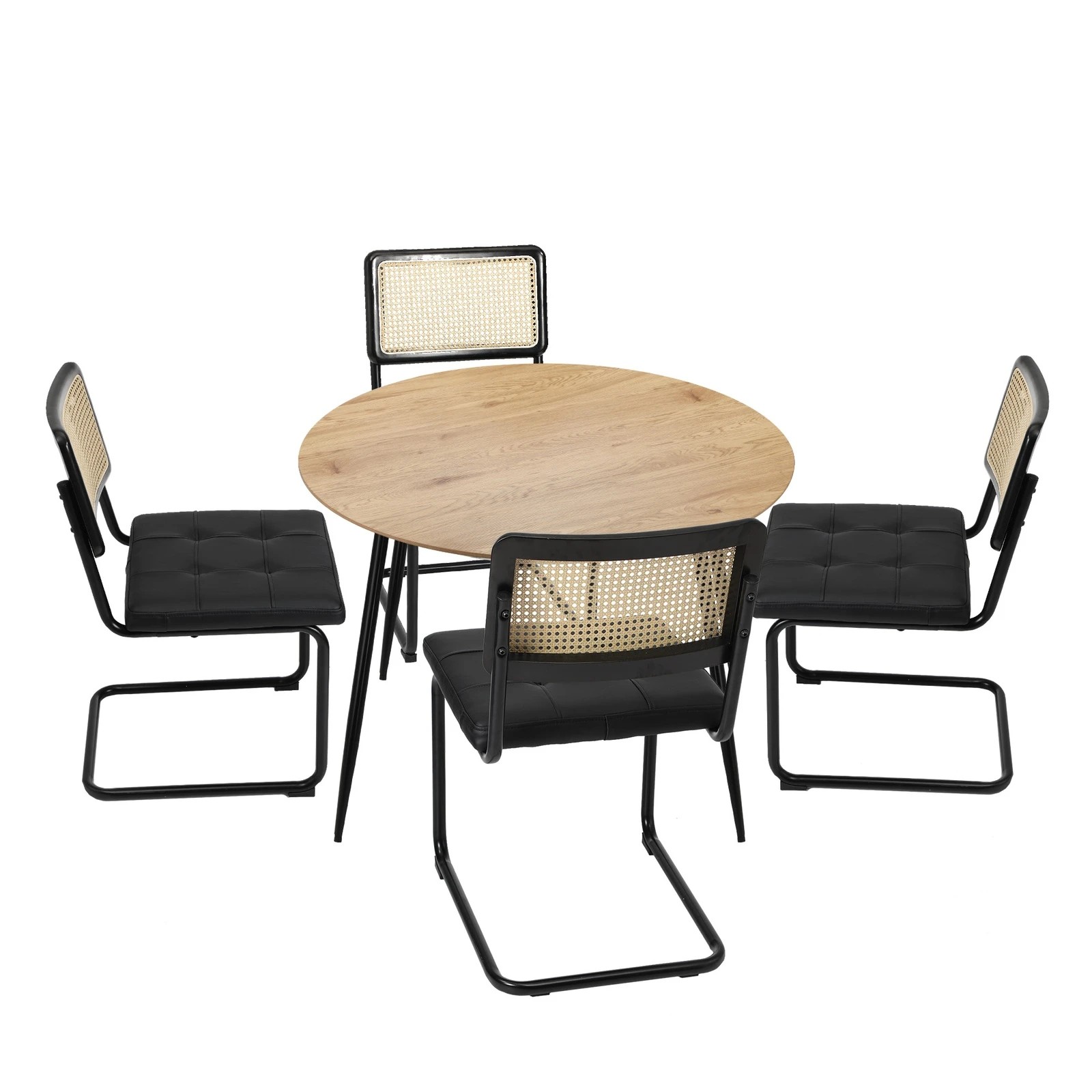 7 Oikiture 110cm Round Dining Table with 4PCS Dining Chairs Leather Padded - Black, 7 of 9