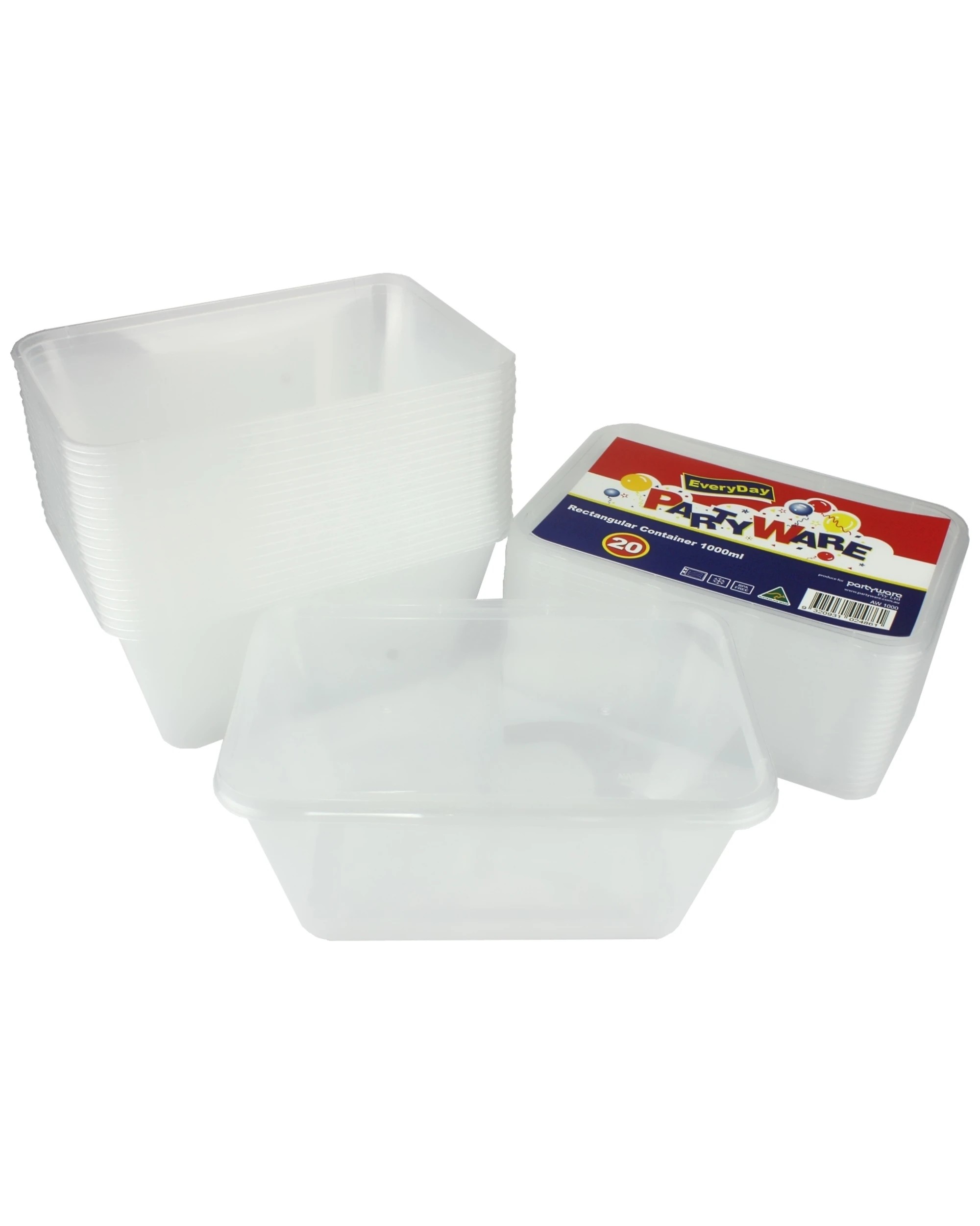 1 Partyware Plastic Food Containers With Lids 1000ml Pack of 20, 1 of 2