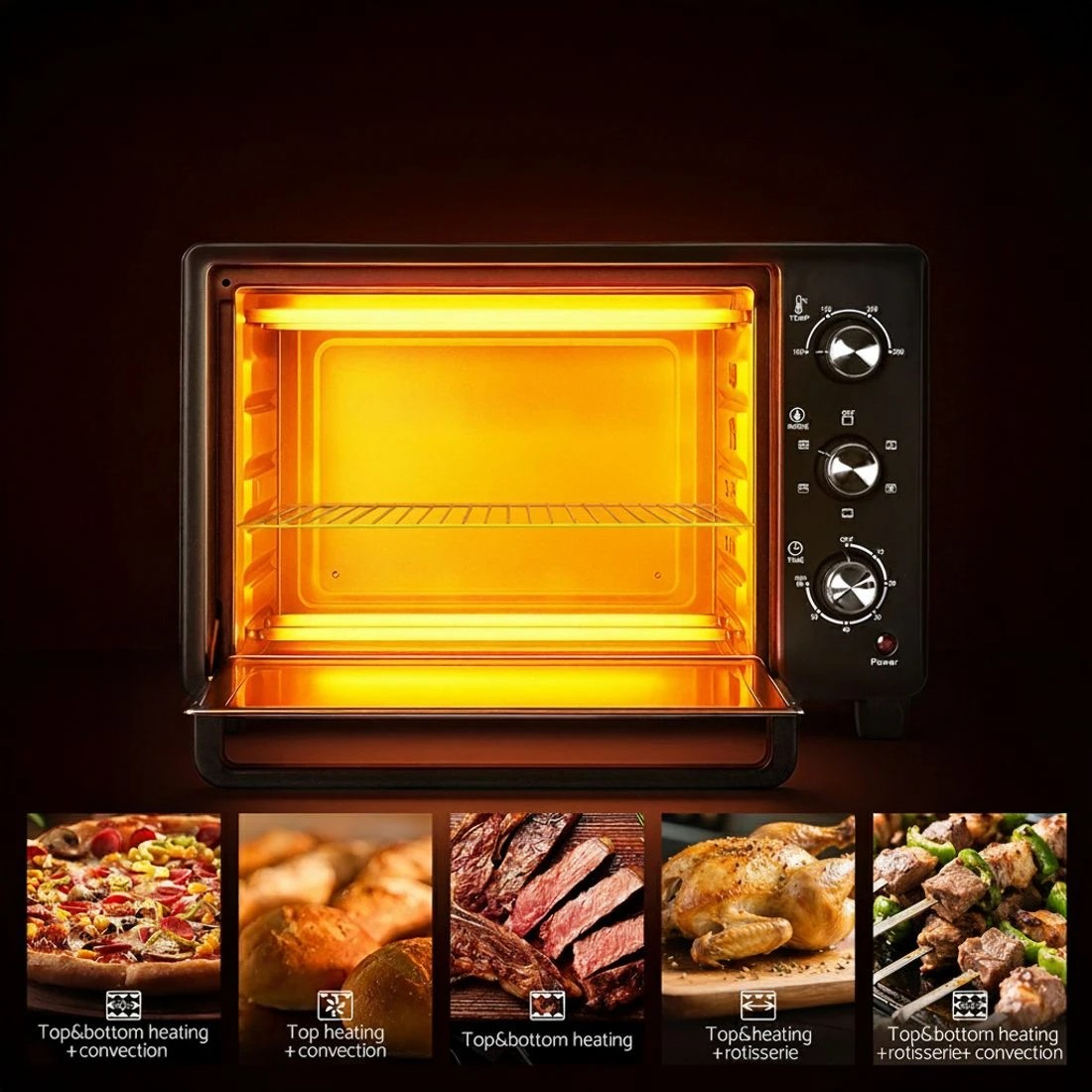 6 Devanti 30L Convection Oven Electric Fryer Ovens 1600W - Black, 6 of 8