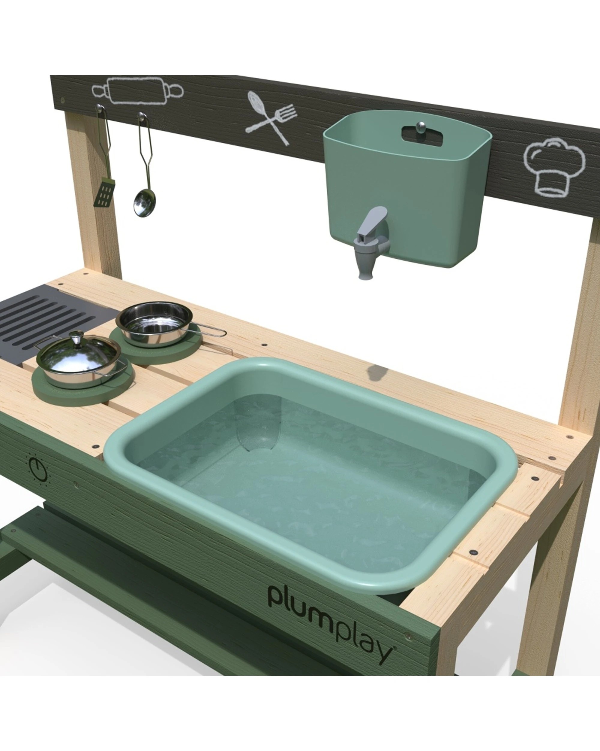 3 Plum Play Outdoor Mud Kitchen With Working Tap Chalkboard 82cm - Natural, 3 of 7