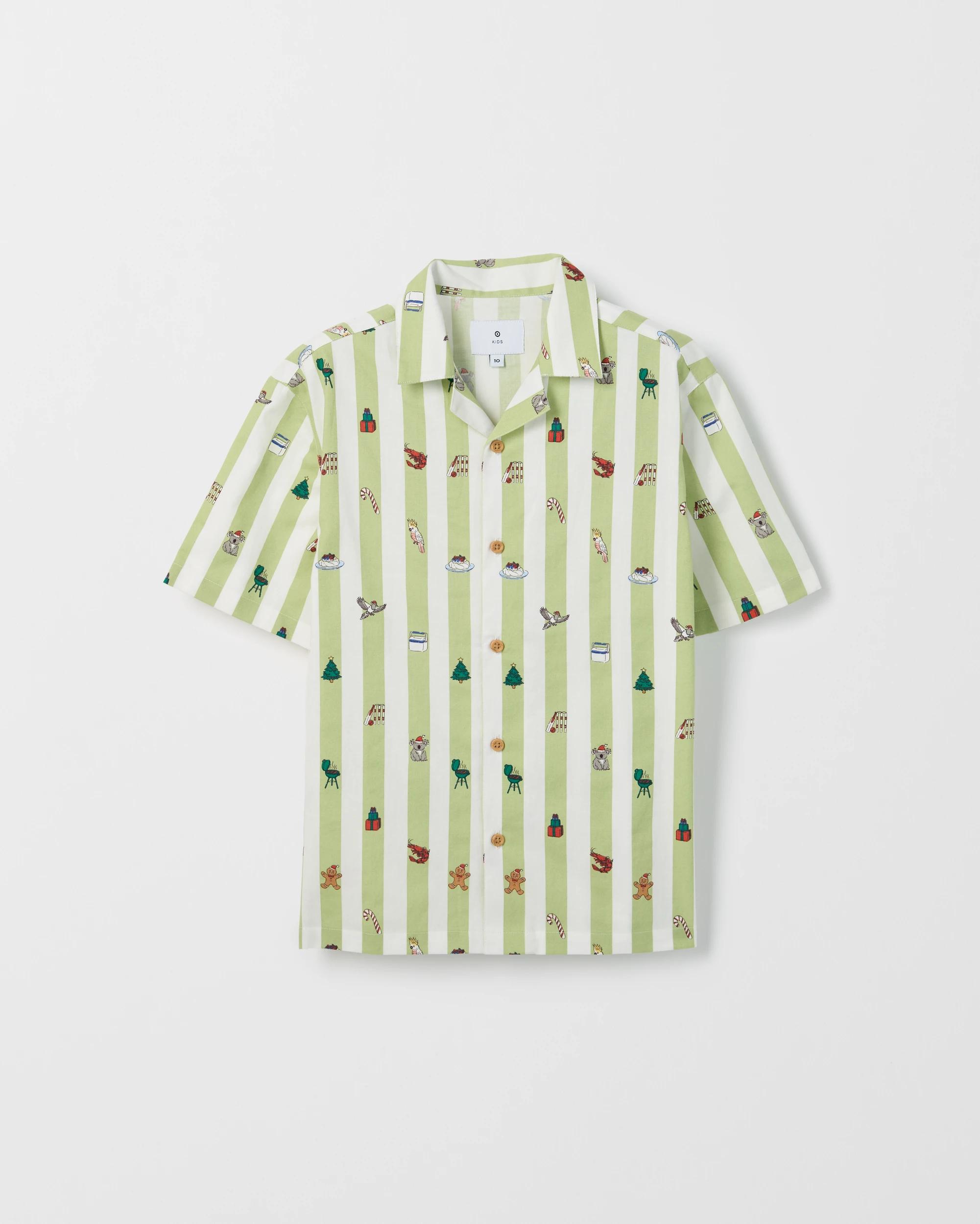6 Target Kids Cotton Short Sleeve Christmas Shirt GREEN STRIPE, 6 of 7