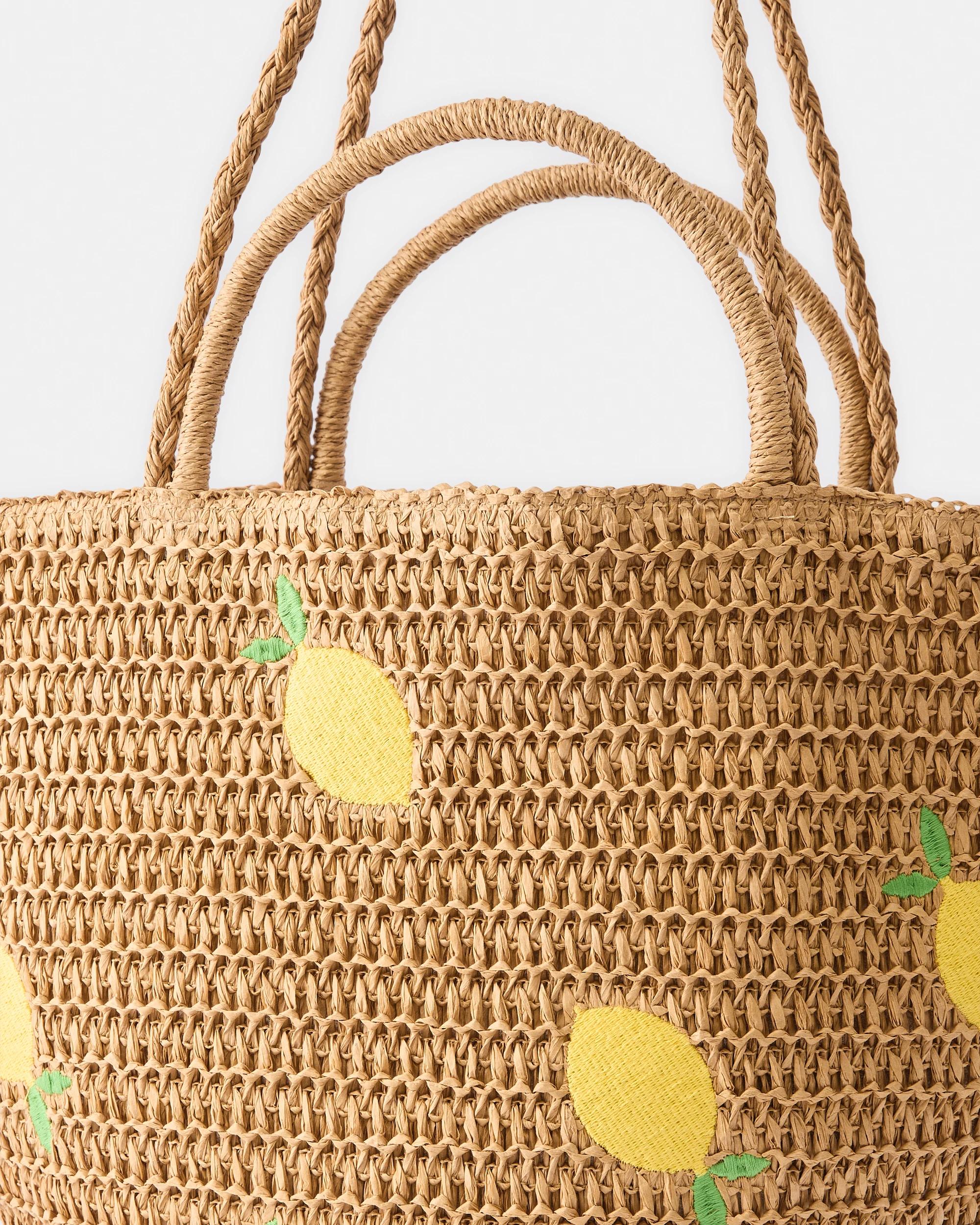3 Basket Straw Tote Bag Lemons, 3 of 5