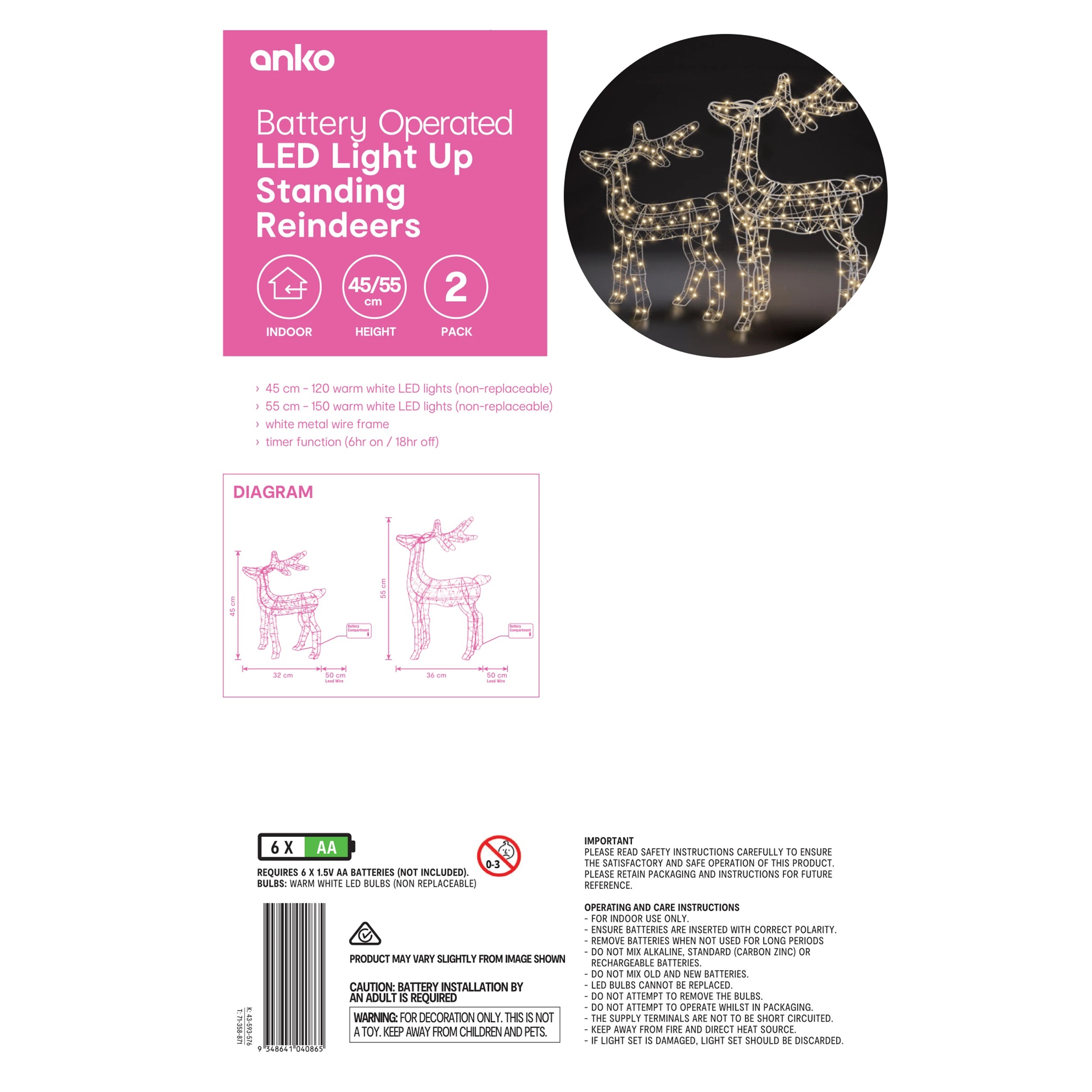 6 2 Pack Battery Operated LED Light Up Standing Reindeer, 6 of 6