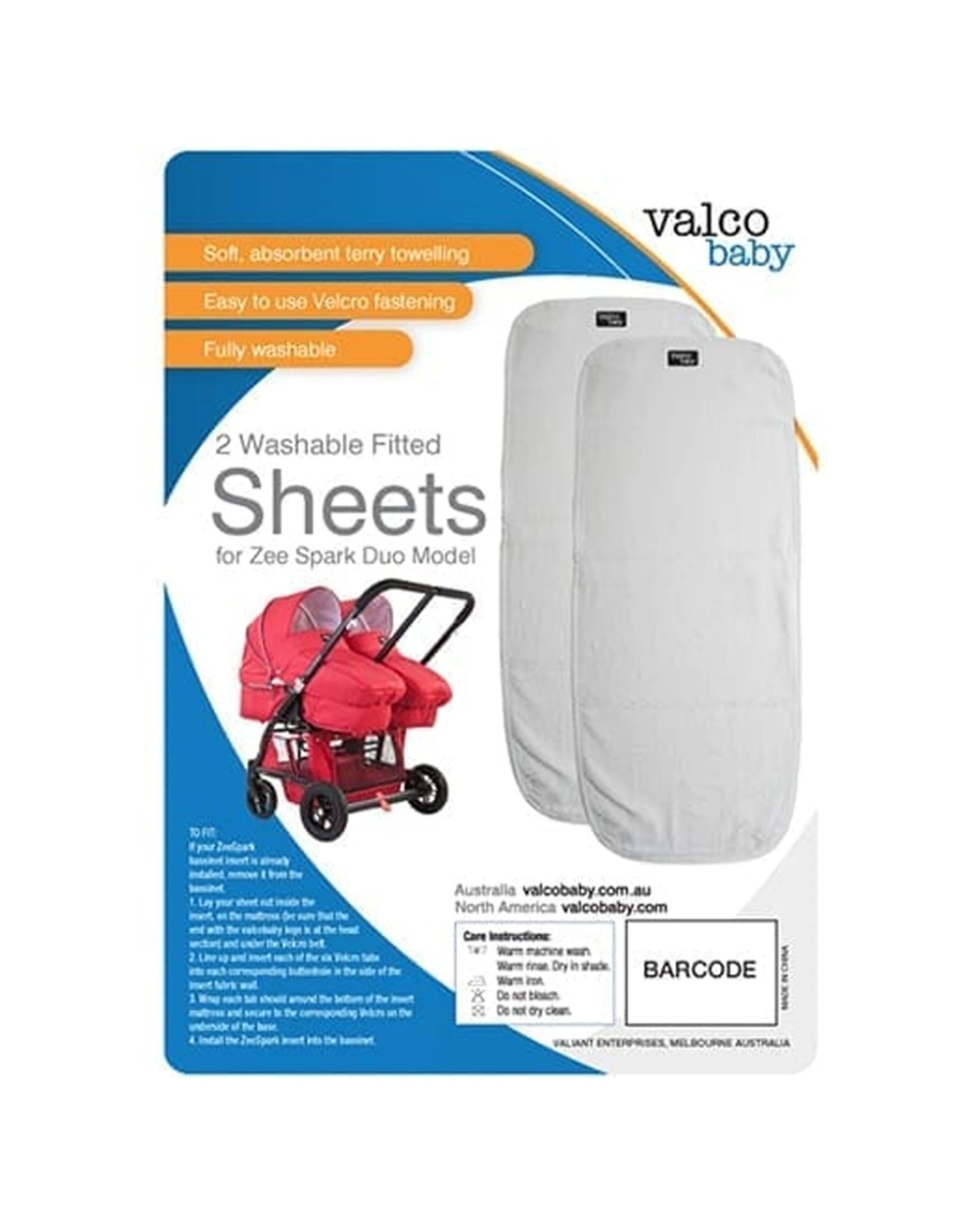 1 Valcobaby Zee Spark Duo Stroller Pram Fitted Sheet Terry Towelling 2pc - White, 1 of 2
