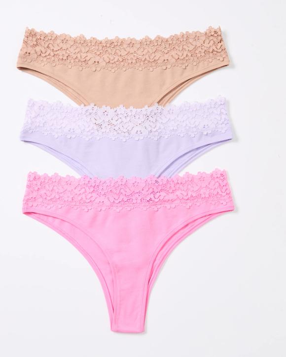 3 Pack Cotton Lace Tanga Briefs