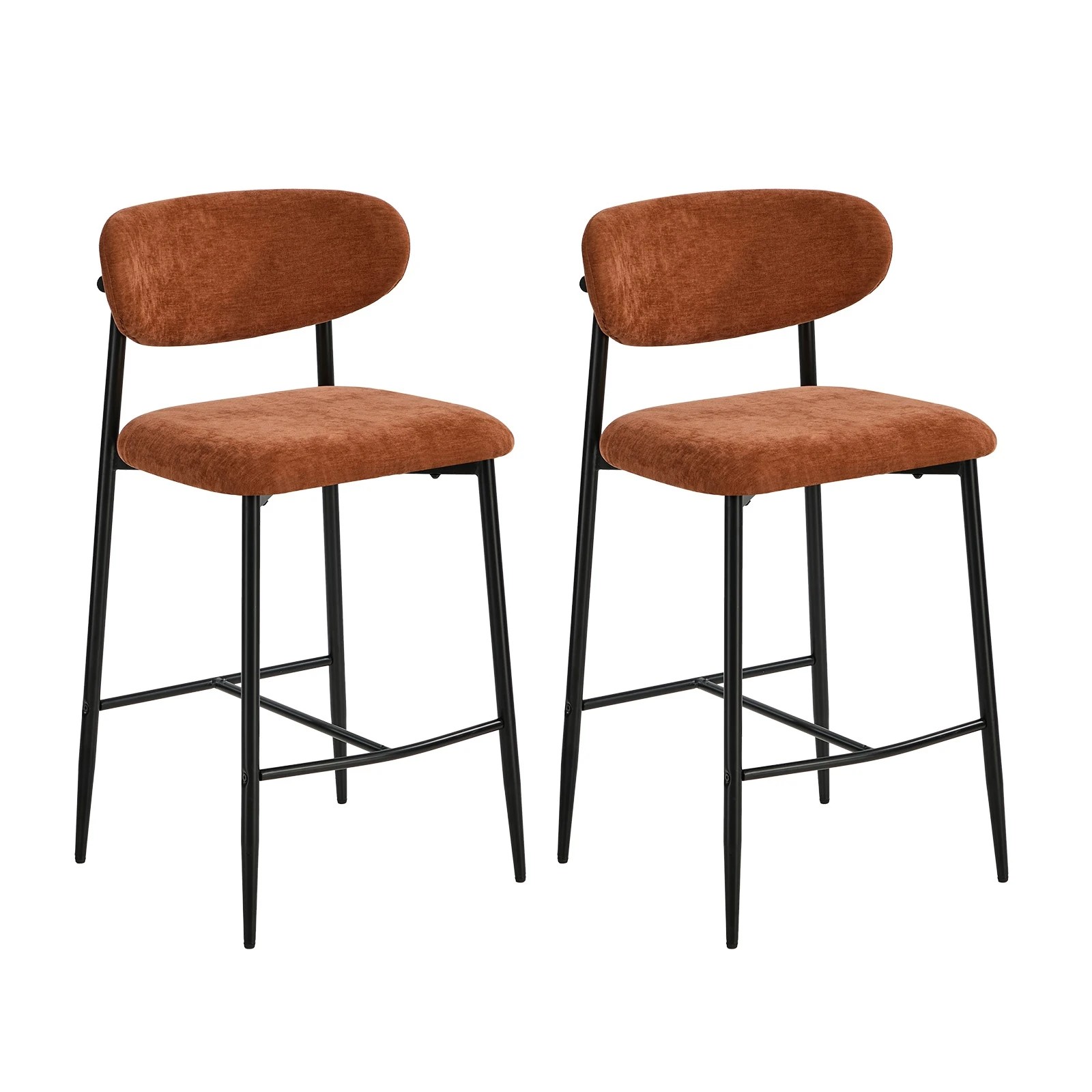 1 Oikiture 2x Bar Stools Kitchen Stool Counter Chair Fabric Organe - Orange, 1 of 8