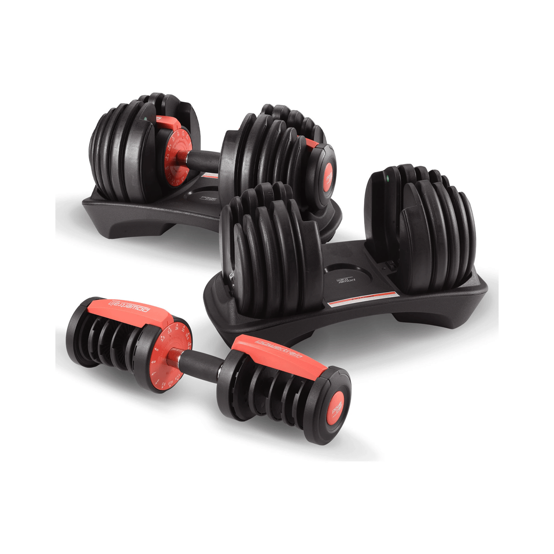 6 Powertrain 48kg Adjustable Dumbbells Set Home Gym Exercise Free Weights Stand - Red, 6 of 8