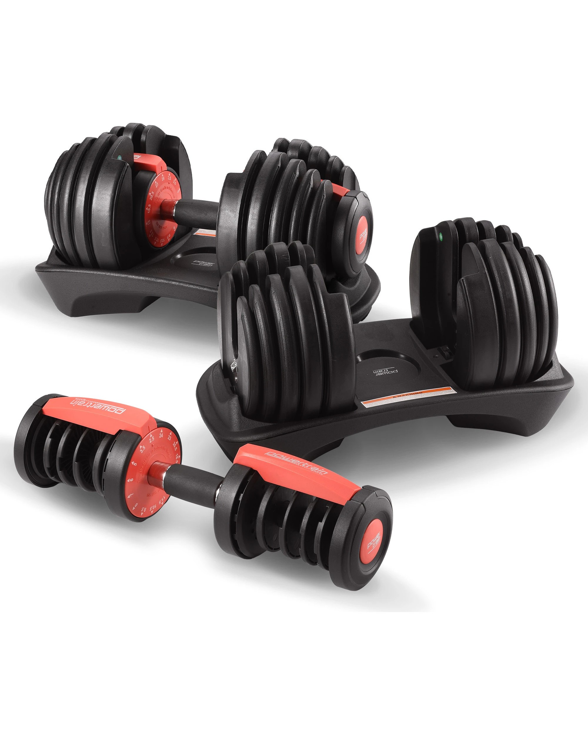 6 Powertrain 48kg Adjustable Dumbbells Set Home Gym Exercise Free Weights Stand - Red, 6 of 8